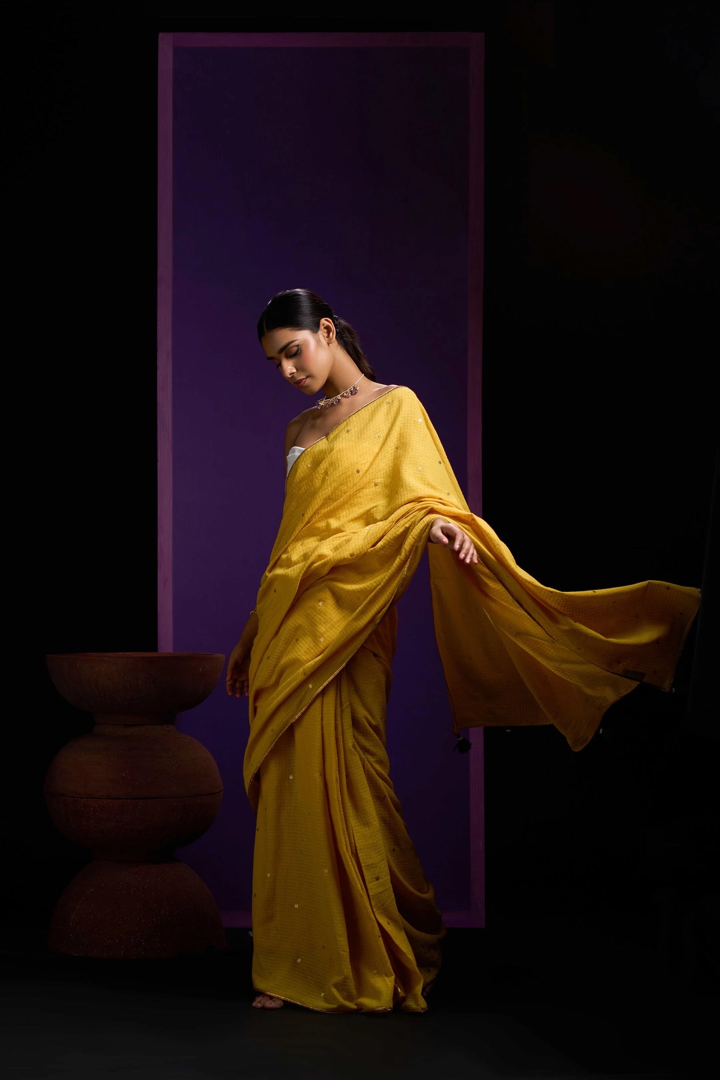 Yellow poppy Tohfa Mulmul Saree