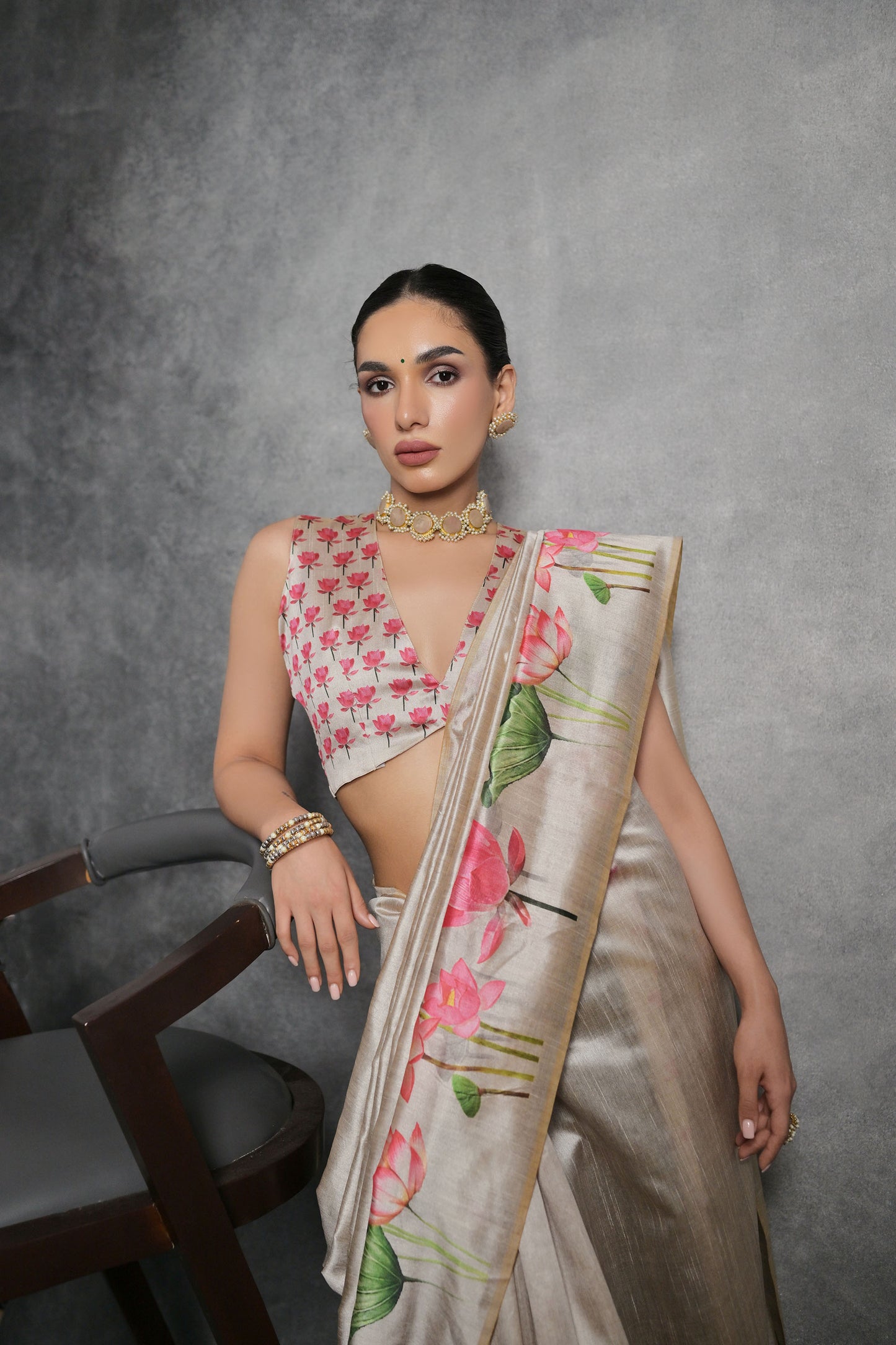 Cream Yogita Lotus Soft Tussar Silk Zari Saree