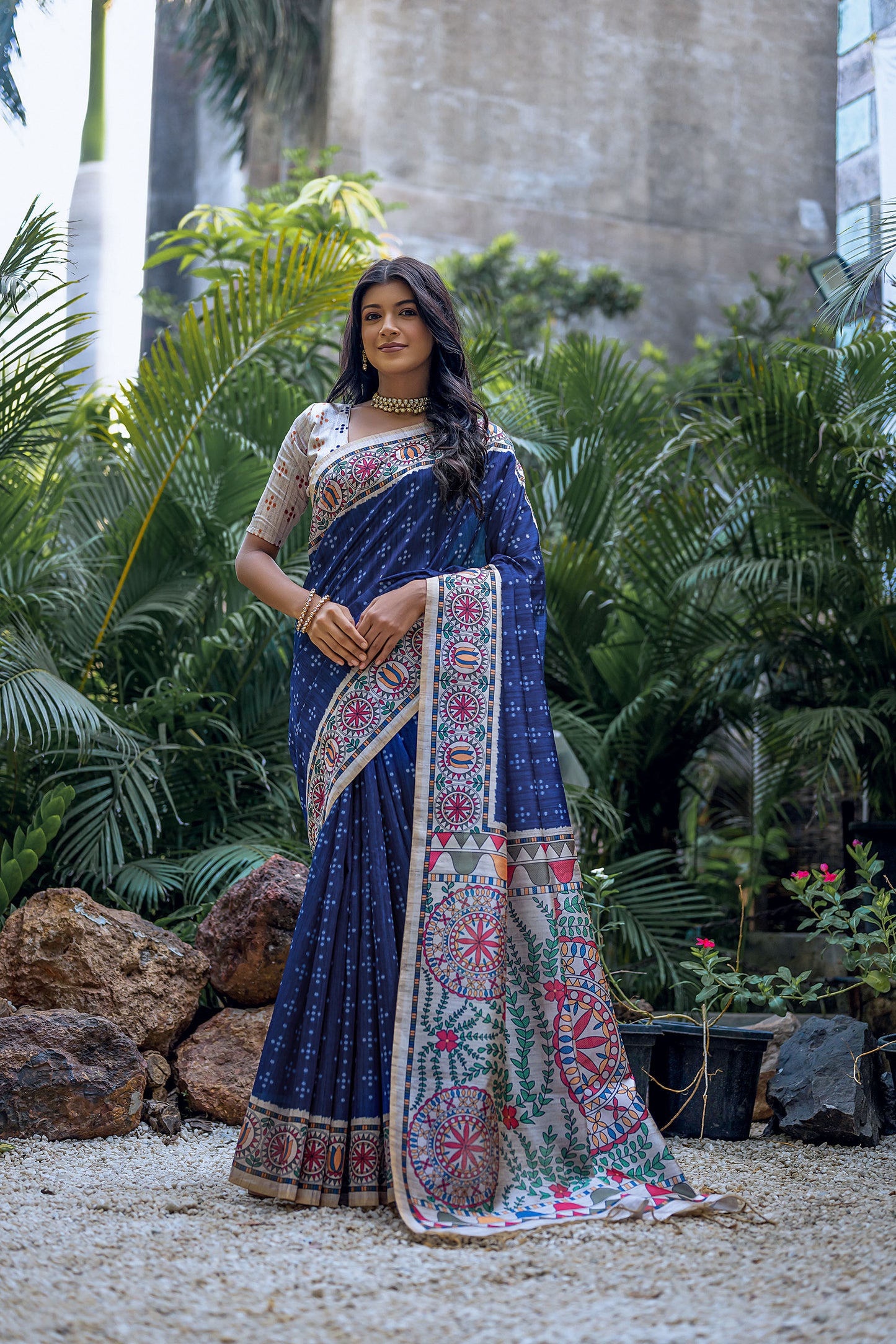 Blue Yogita Madhubani Soft Tussar Silk Zari Saree