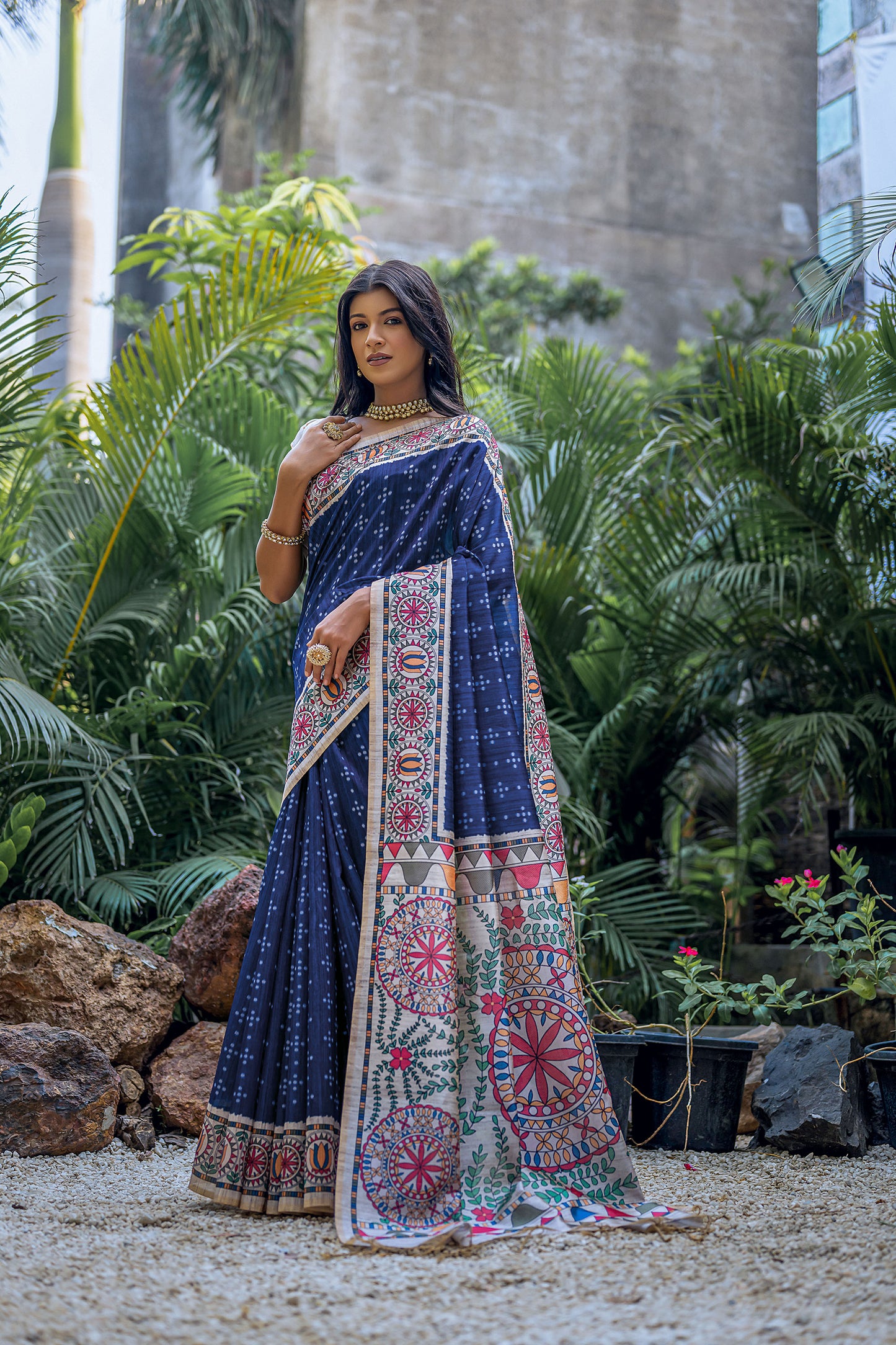 Blue Yogita Madhubani Soft Tussar Silk Zari Saree