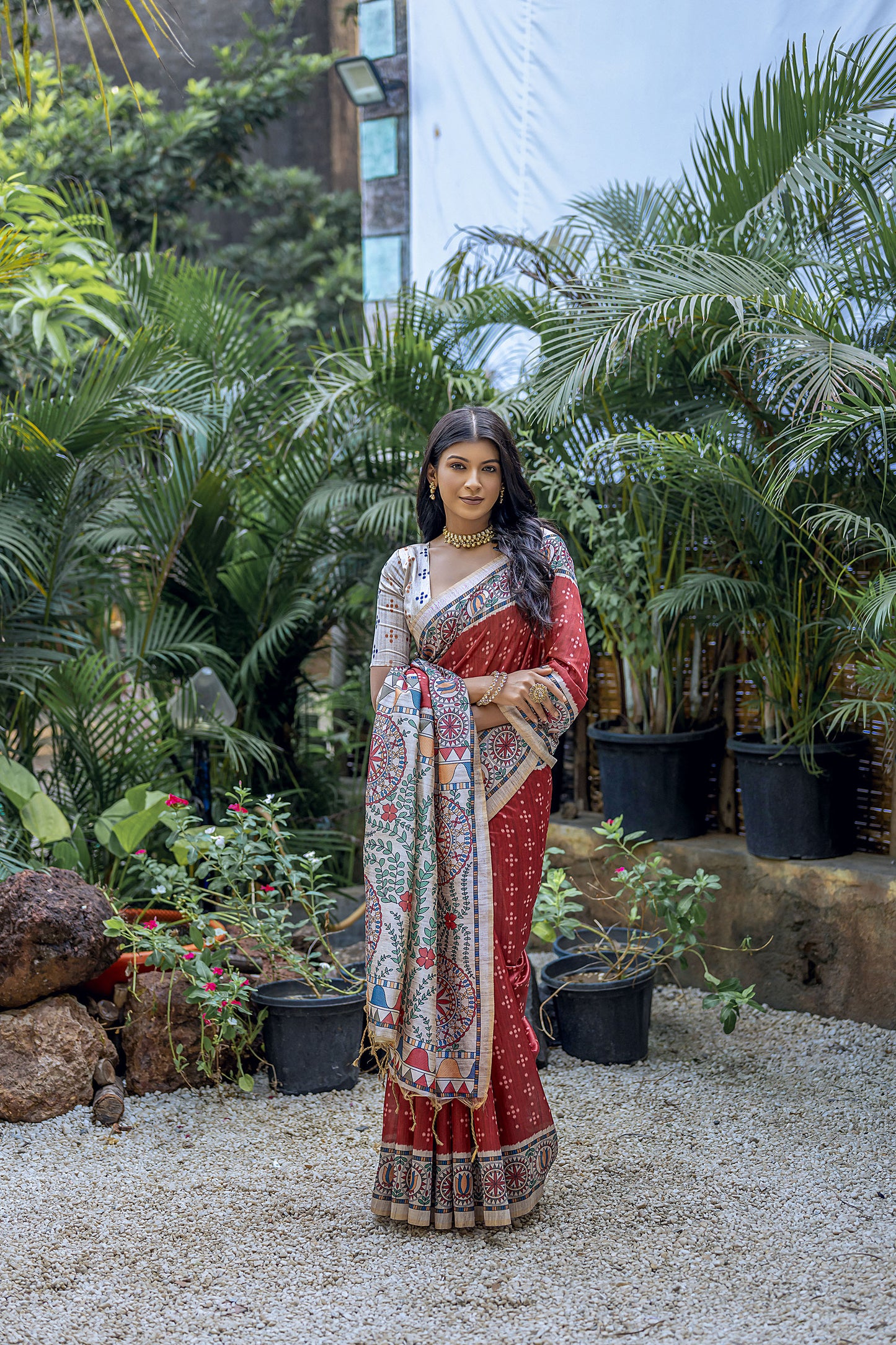 Red Yogita Madhubani Soft Tussar Silk Zari Saree