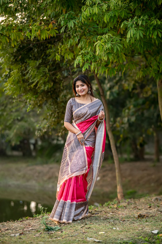 Yogita Rani Soft Tussar Silk Madhubani printed Saree