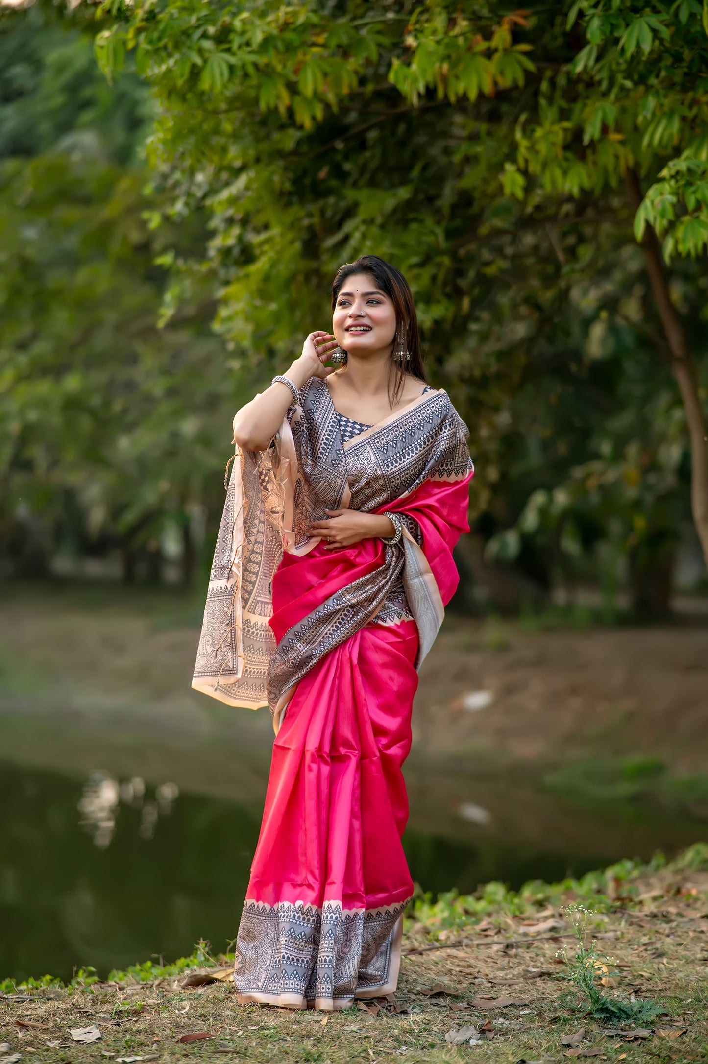 Yogita Rani Soft Tussar Silk Madhubani printed Saree
