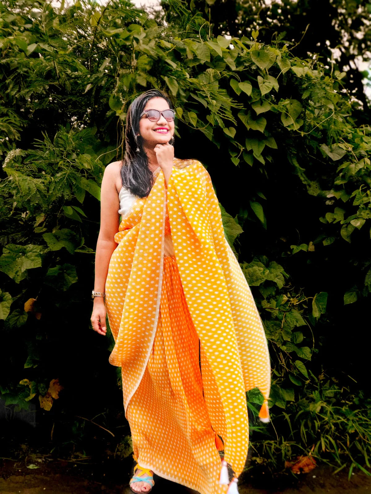 Angika Yellow handloom Crepe saree