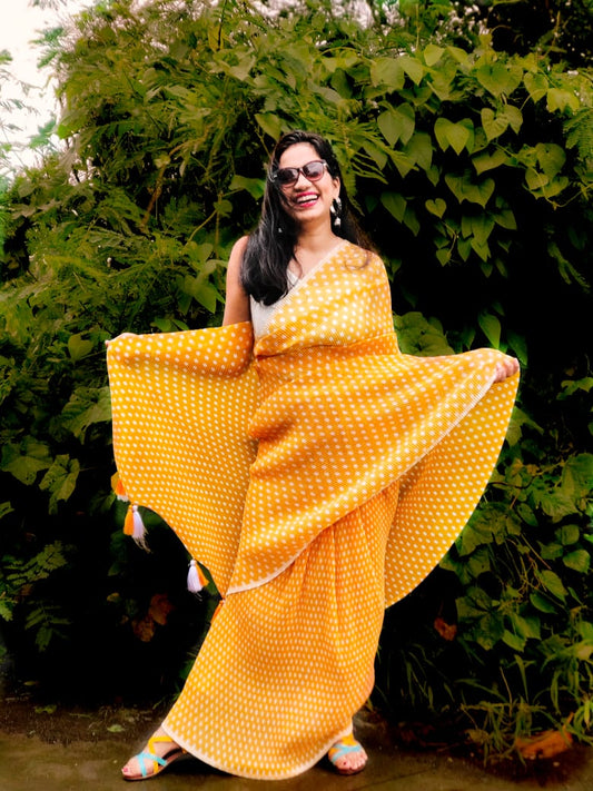 Angika Yellow handloom Crepe saree