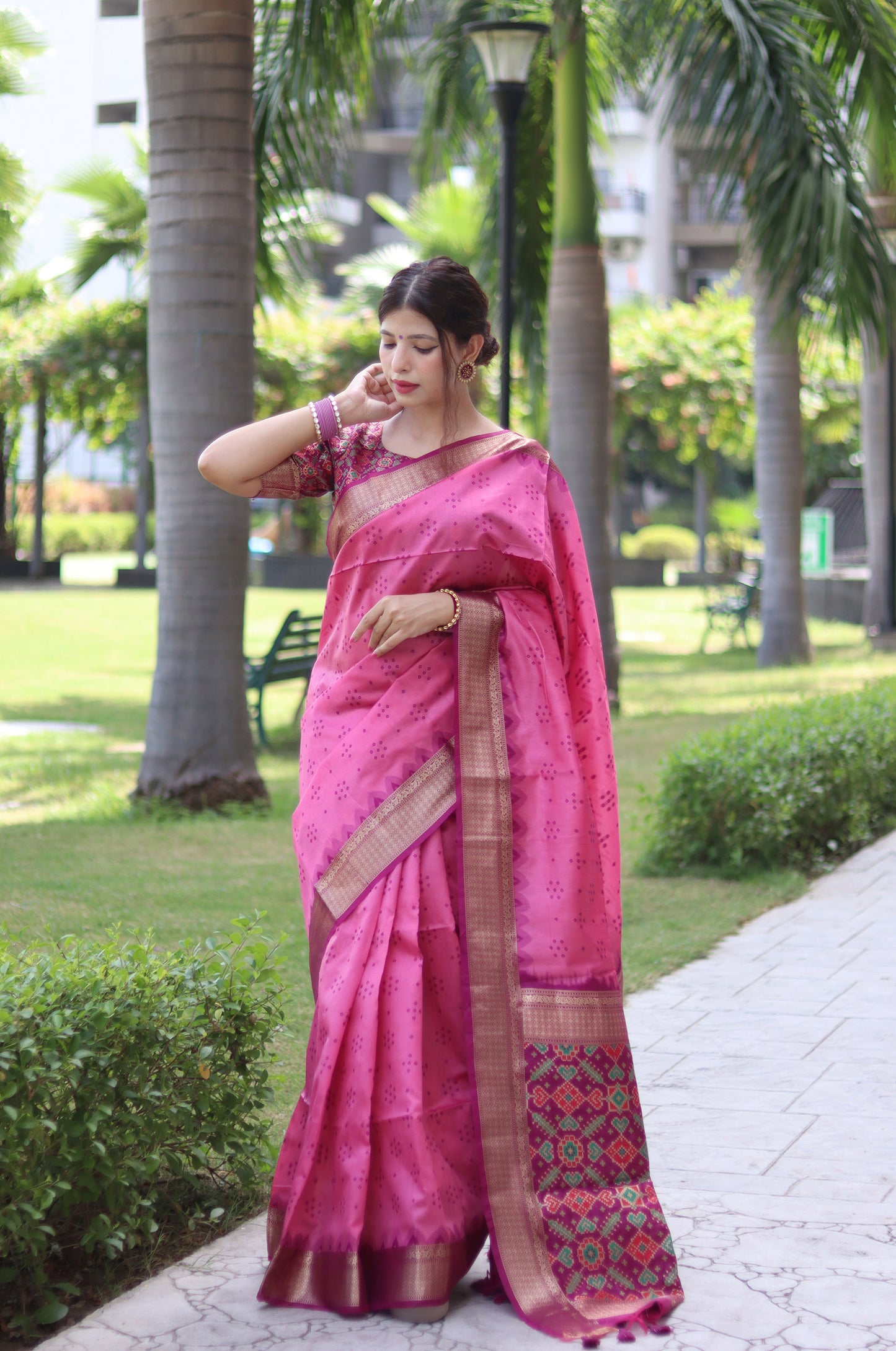 Baby Pink Zari Woven Raw Silk Patola saree