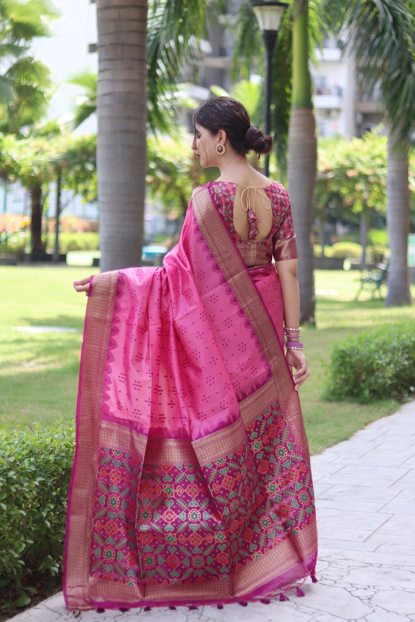 Baby Pink Zari Woven Raw Silk Patola saree