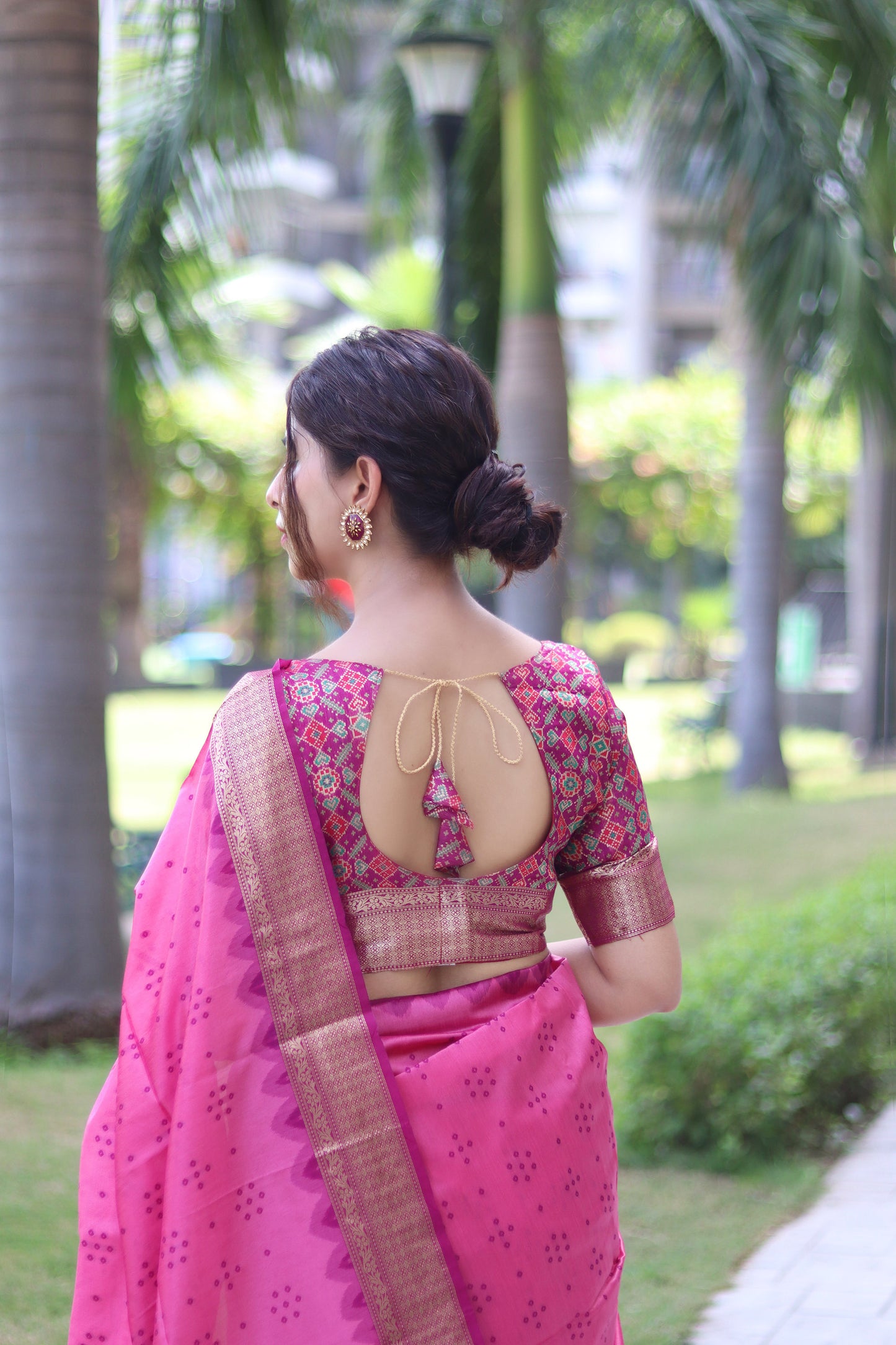 Baby Pink Zari Woven Raw Silk Patola saree