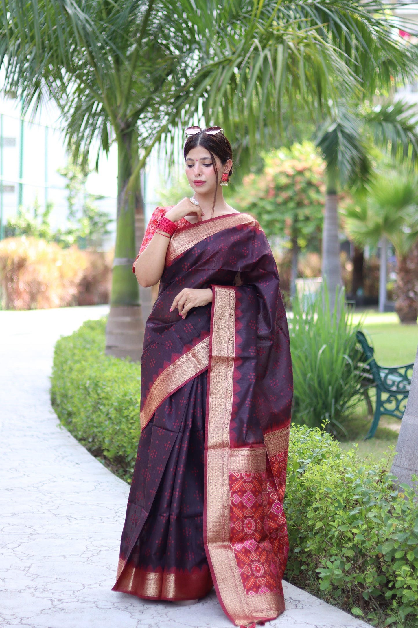 Brown Zari Woven Raw Silk Patola saree