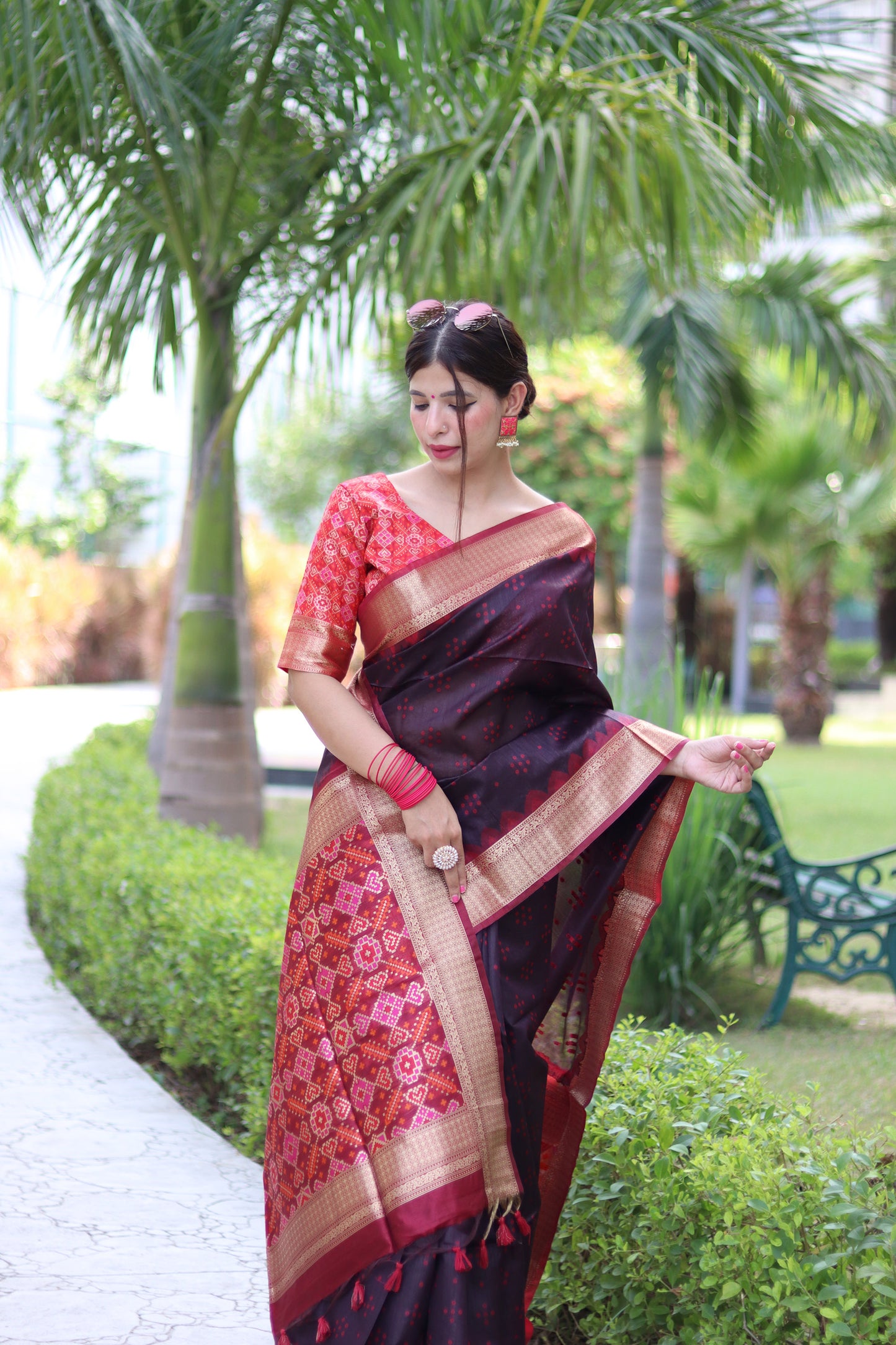 Brown Zari Woven Raw Silk Patola saree