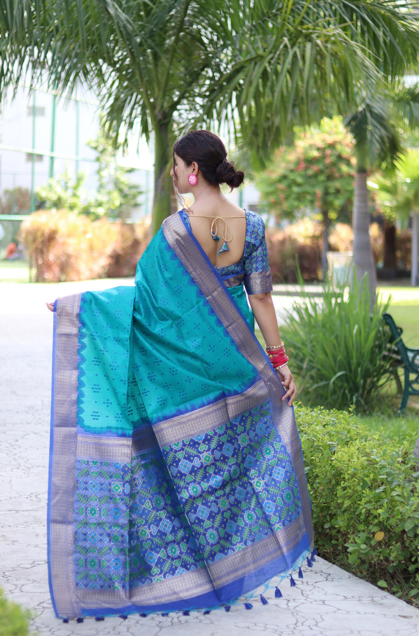 Firozi Zari Woven Raw Silk Patola saree