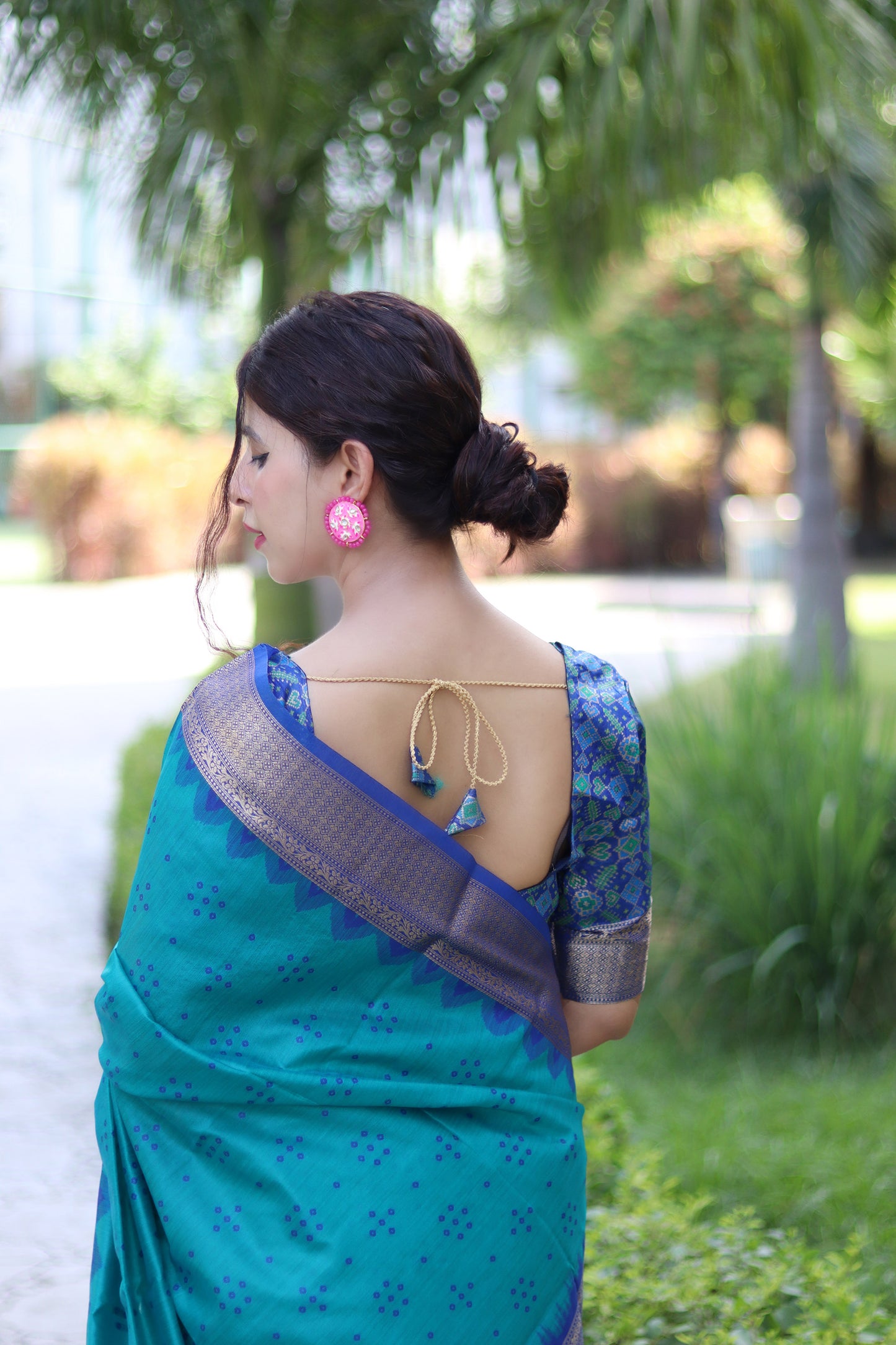 Firozi Zari Woven Raw Silk Patola saree