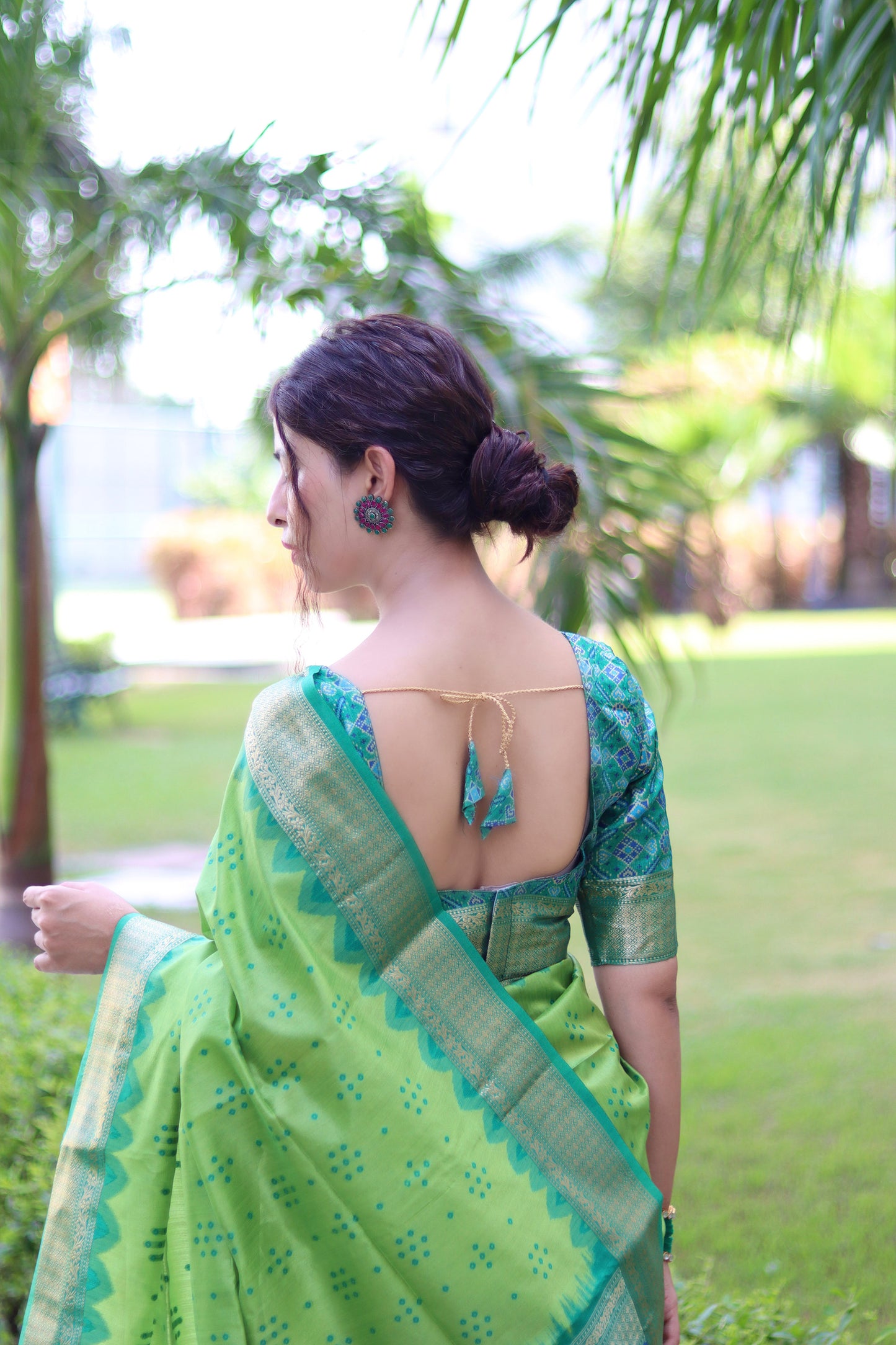 Green Zari Woven Raw Silk Patola saree