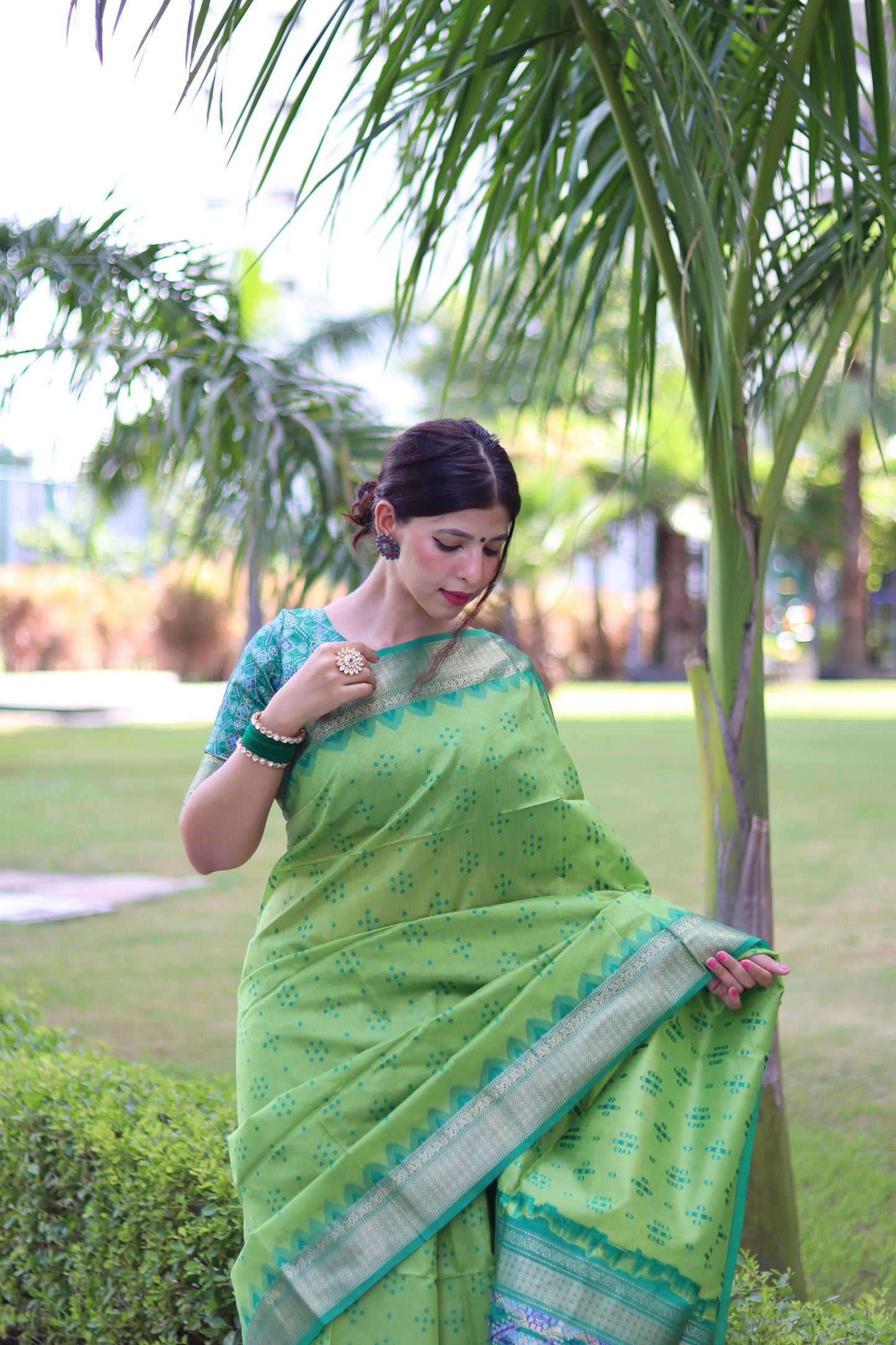 Green Zari Woven Raw Silk Patola saree