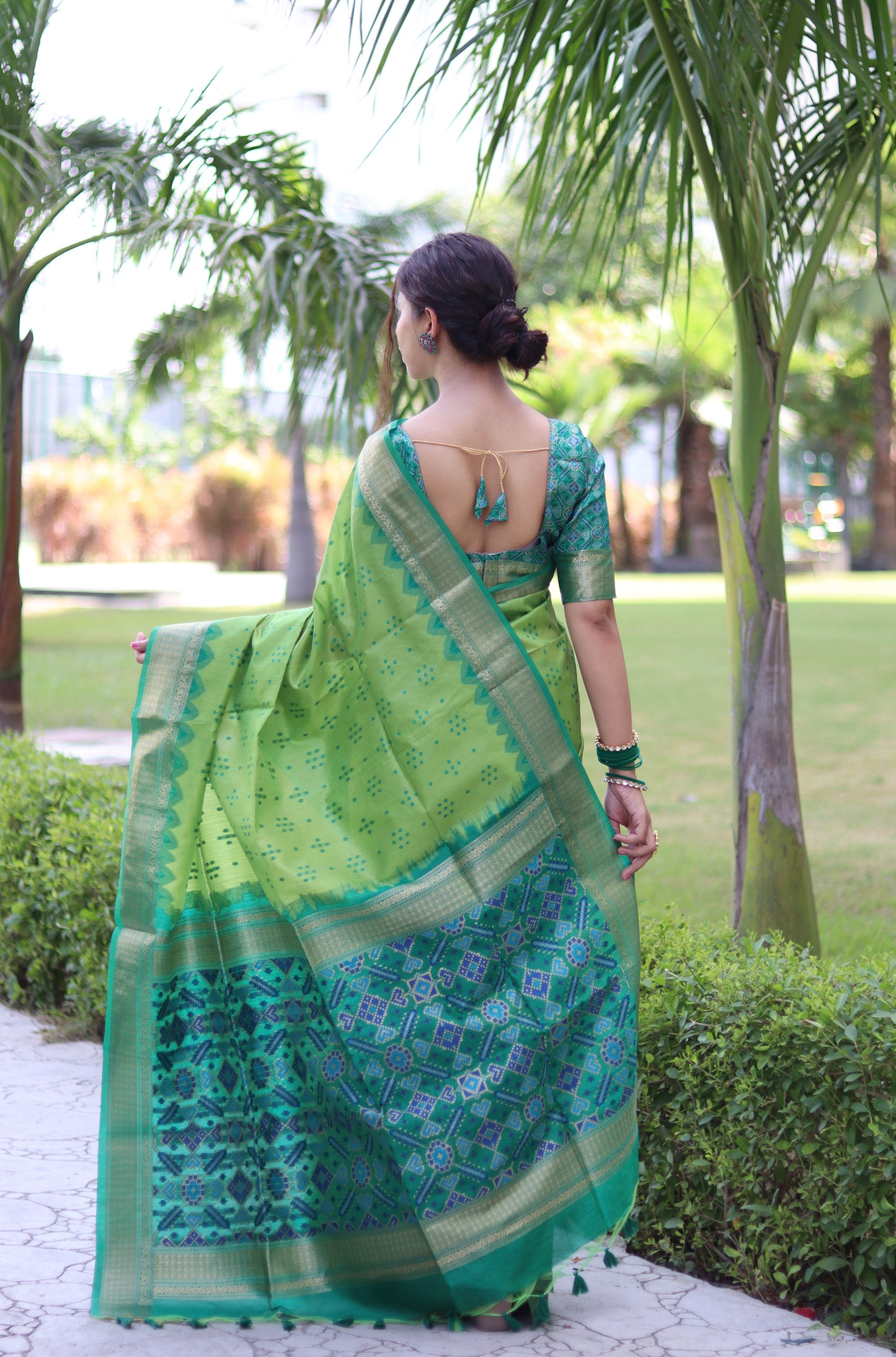 Green Zari Woven Raw Silk Patola saree