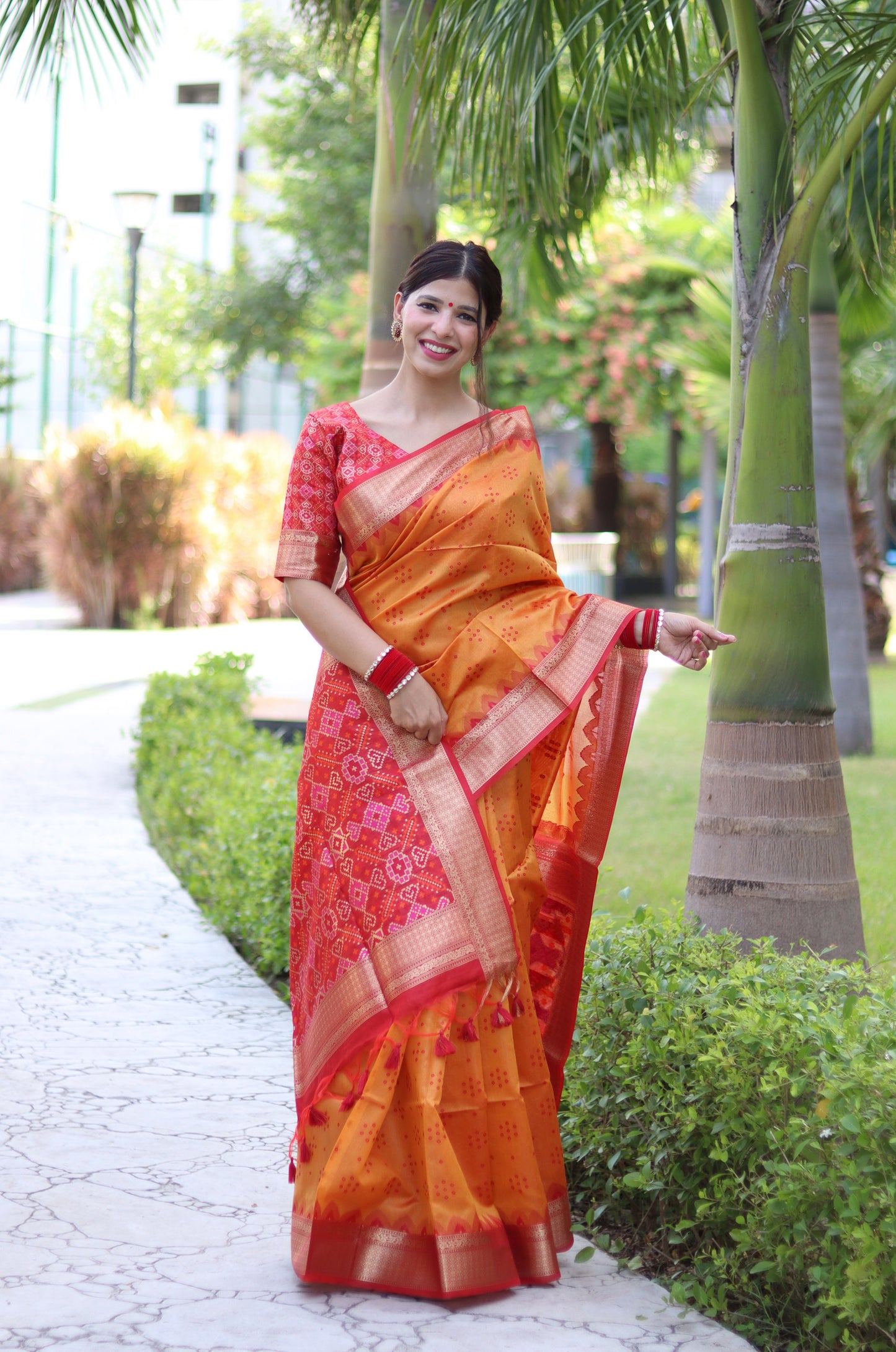 Orange Zari Woven Raw Silk Patola saree