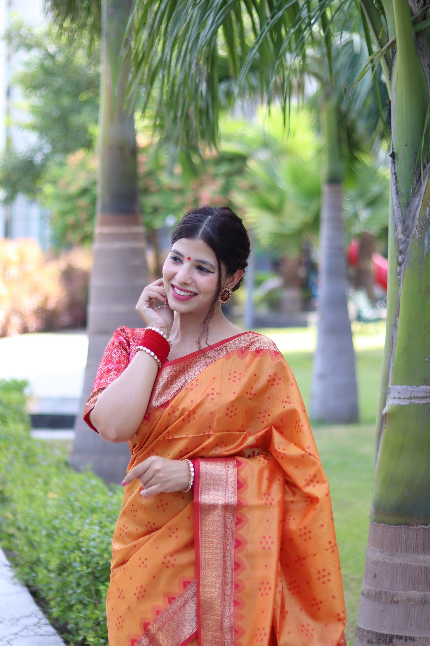 Orange Zari Woven Raw Silk Patola saree