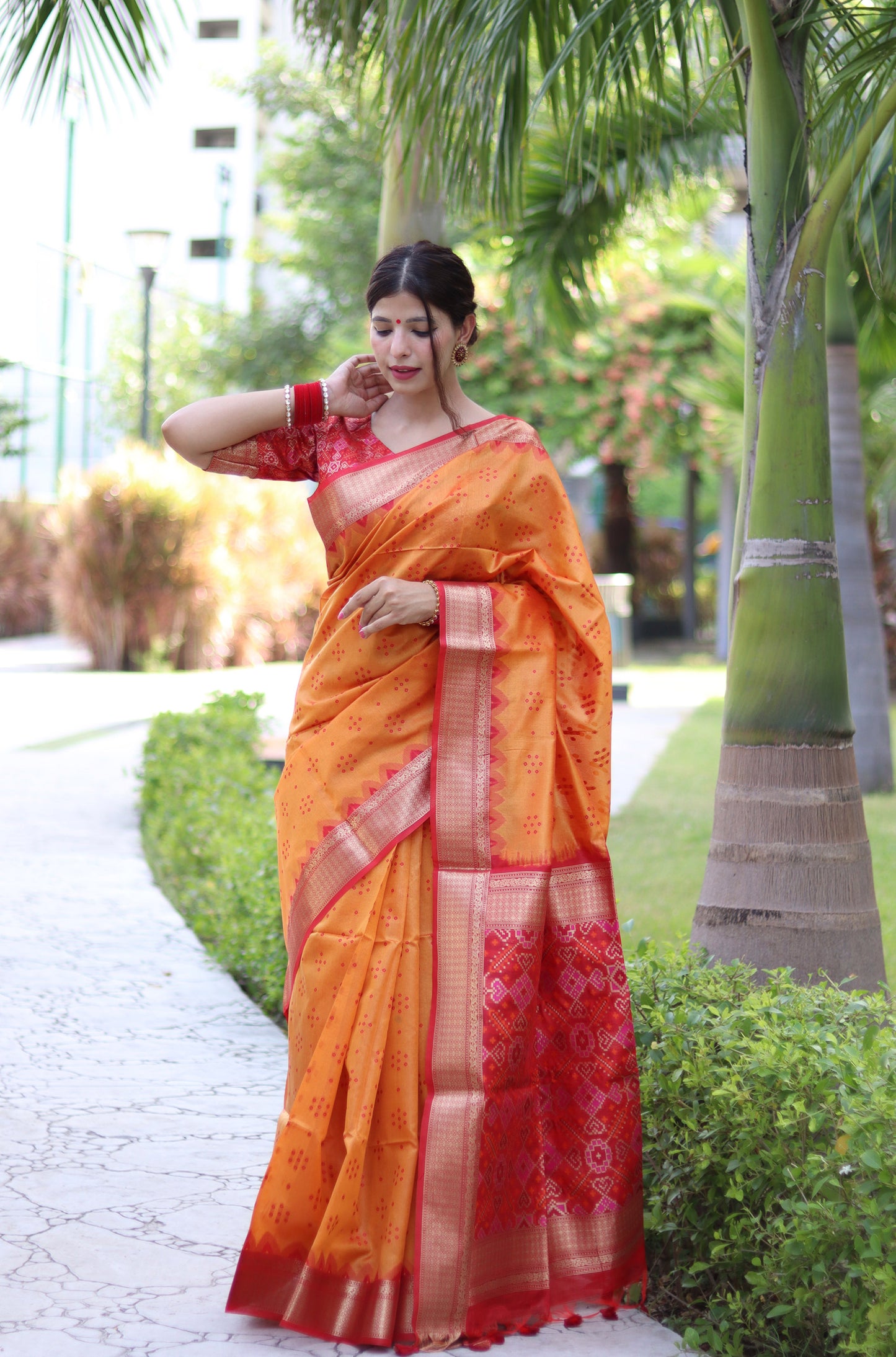 Orange Zari Woven Raw Silk Patola saree