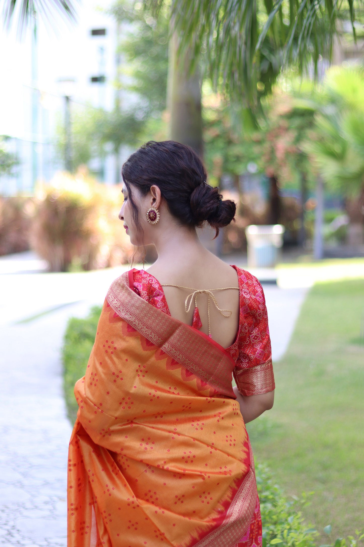 Orange Zari Woven Raw Silk Patola saree