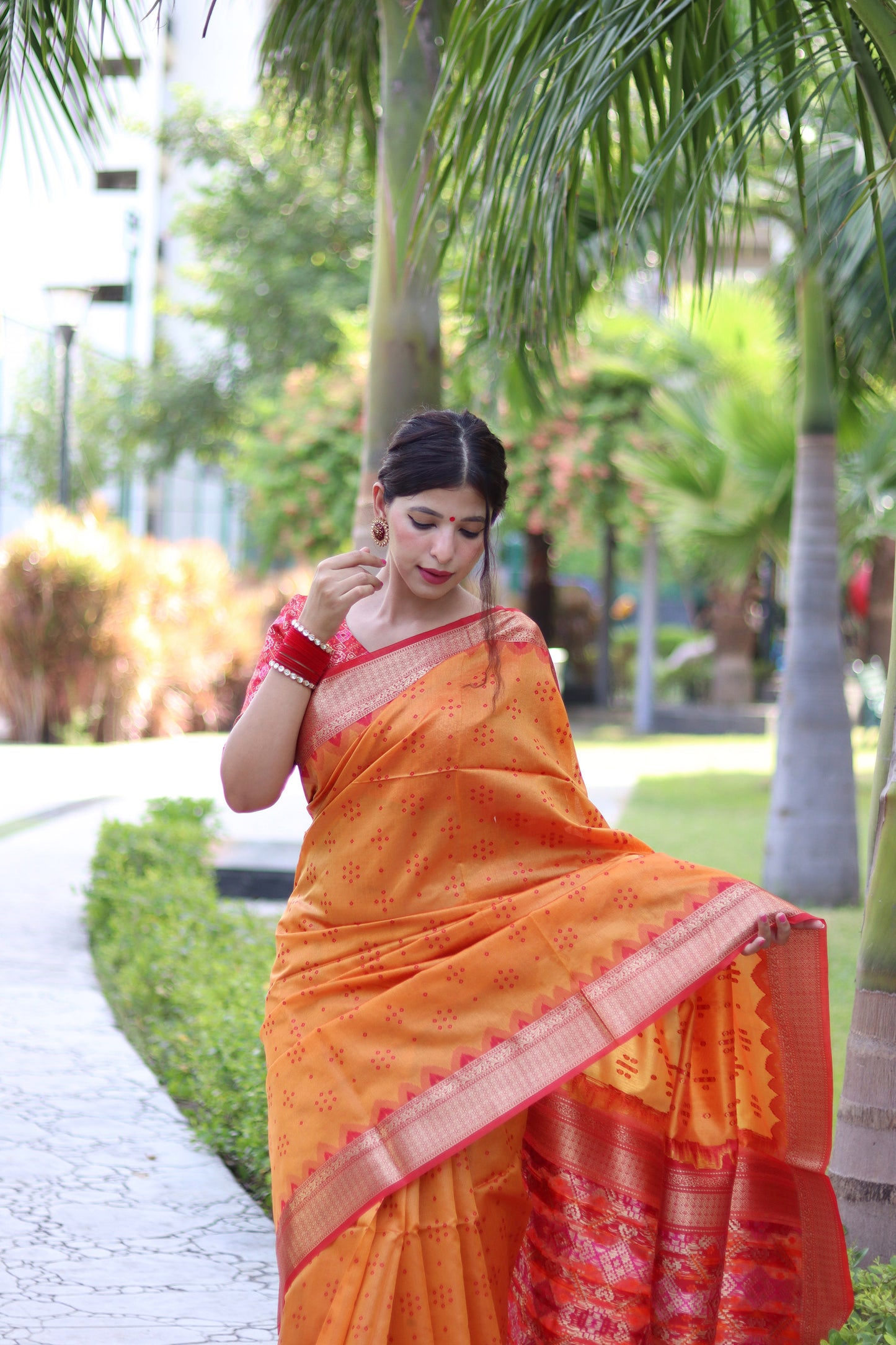 Orange Zari Woven Raw Silk Patola saree