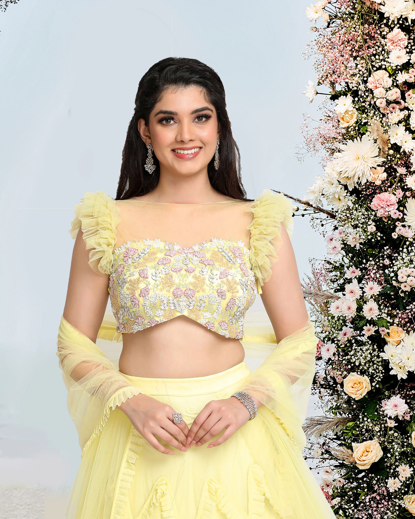 Sunflower garden Designer lehenga set- Yellow