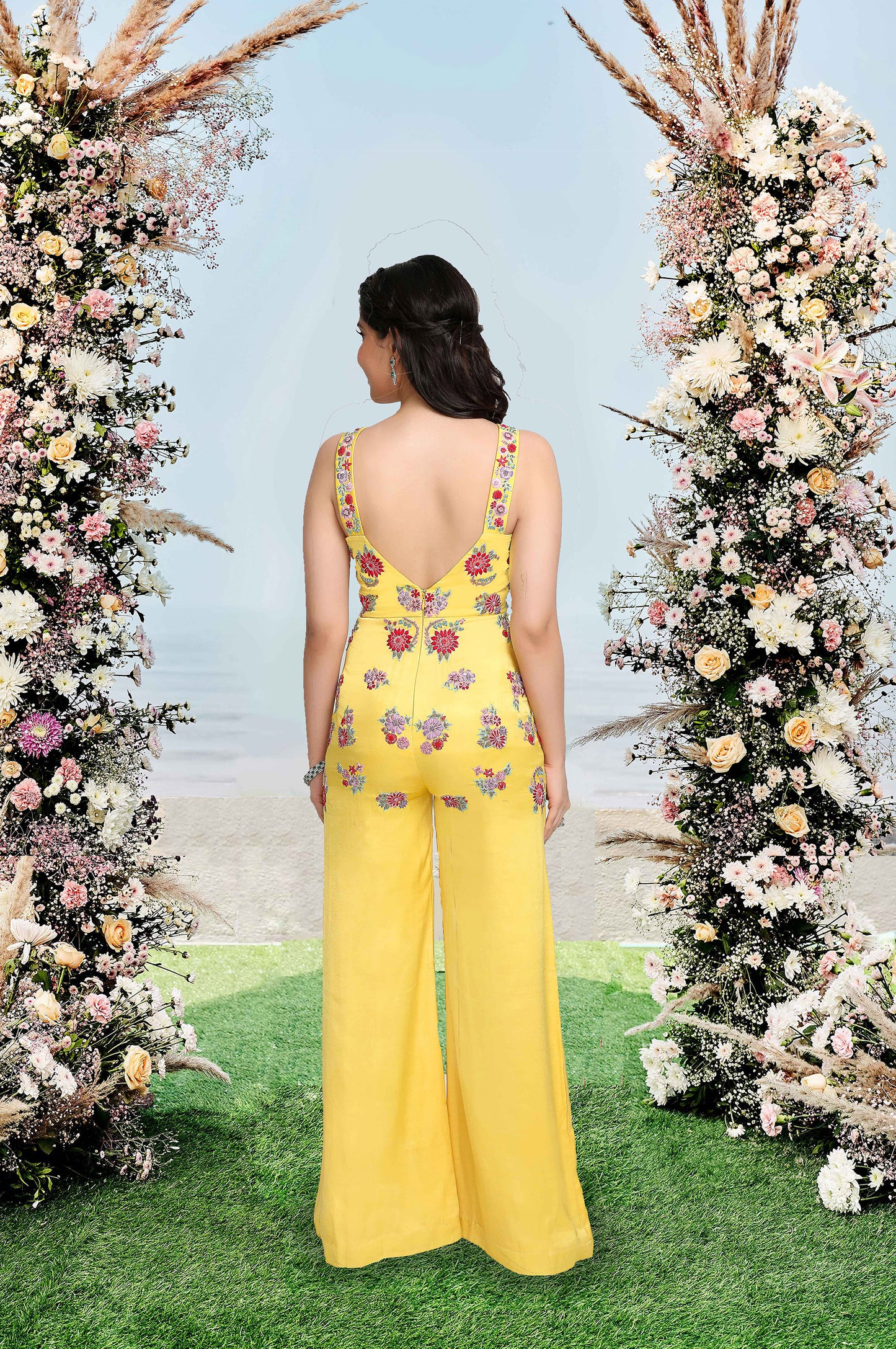 Doves in Love Designer Jumpsuit- Yellow