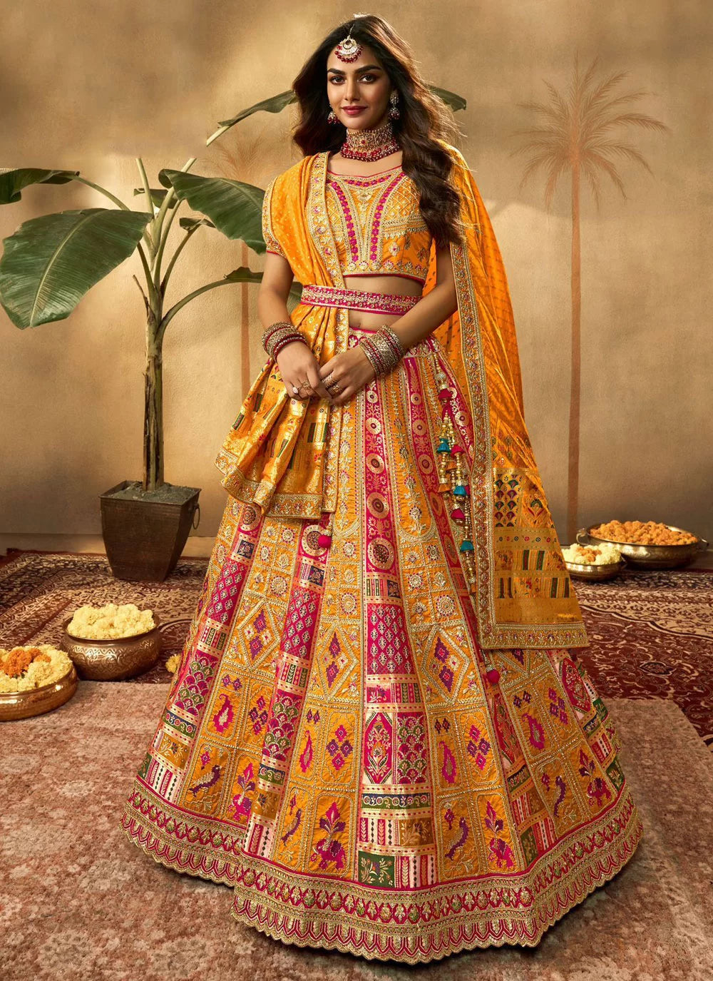 Yellow Banarasi Silk Resham Embroidered A Line Royal Bridal Lehenga