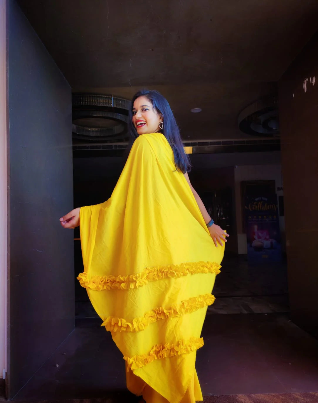 Yellow Butter Cup handloom Mul Cotton saree