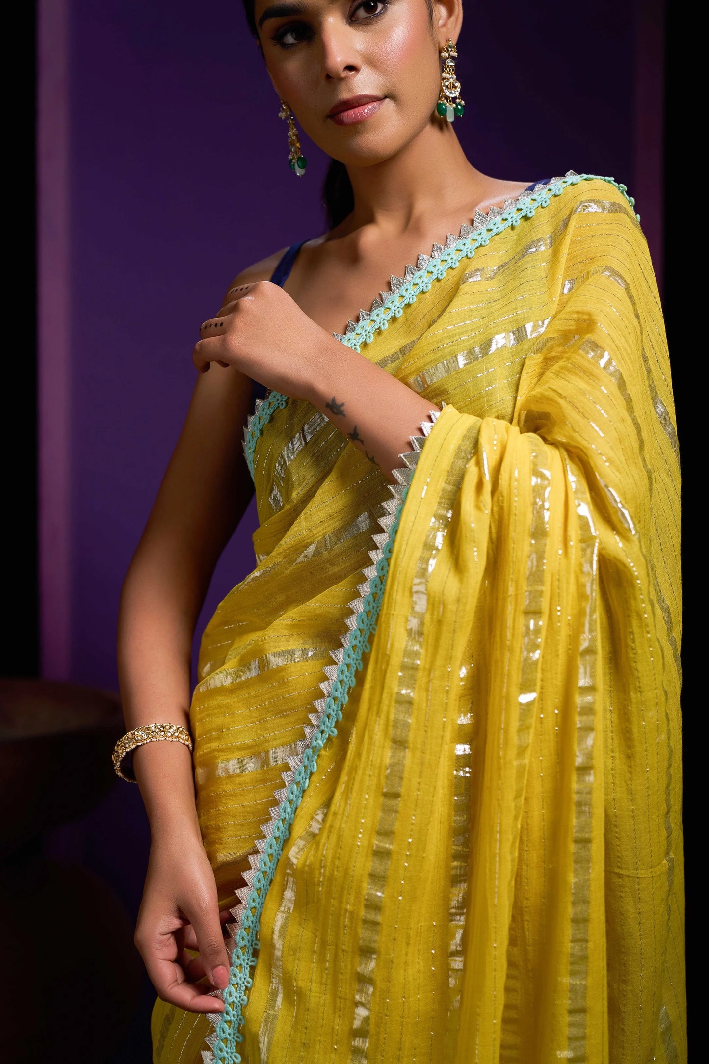 Yellow Tohfa Mulmul Saree