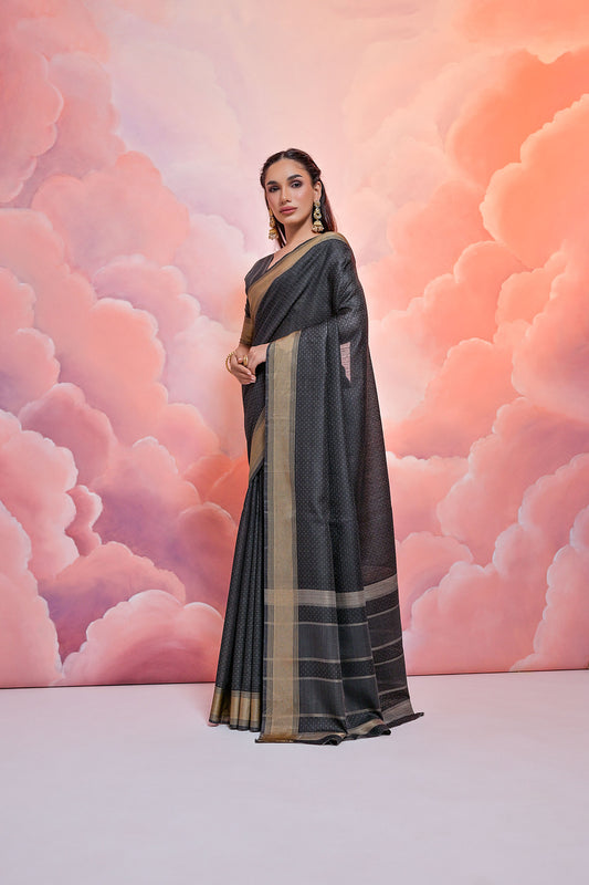 Black Veronika Cotton woven Handloom Saree