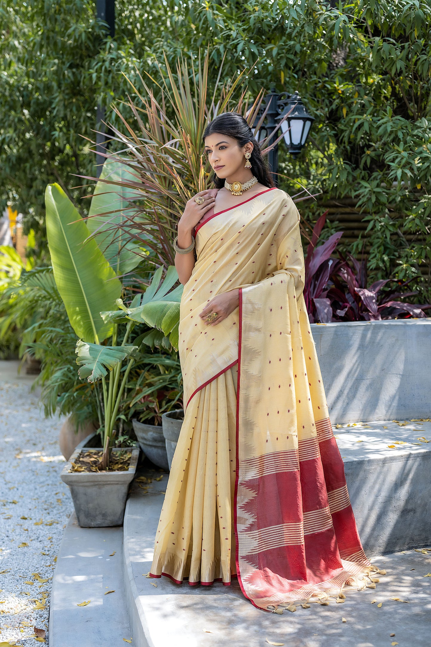 Elisha Pyramid Cream Raw silk Zari woven Saree