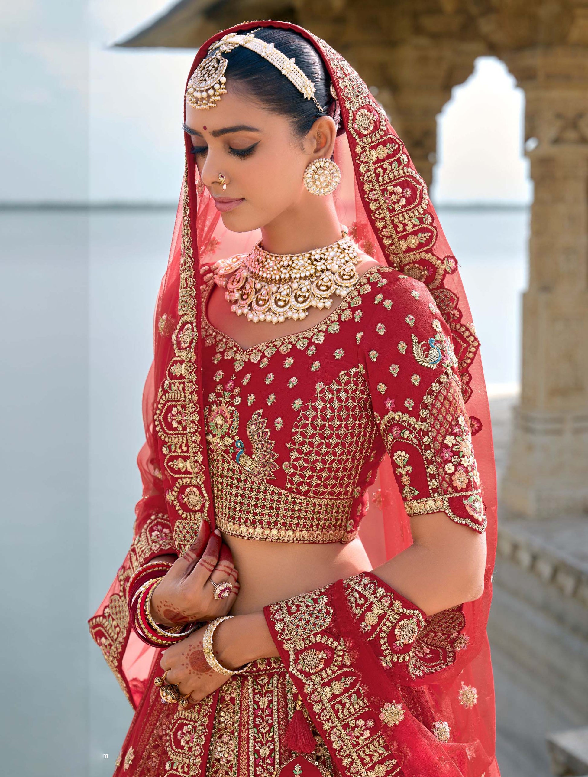 Red Heavy Zari and Sequins Embroidery Silk Bridal Lehenga