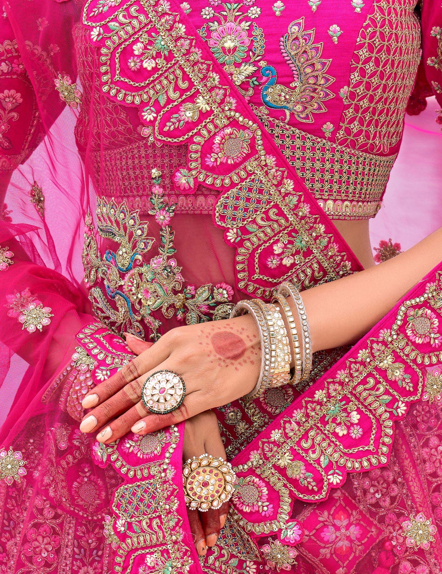 Pink Heavy Zaria and Sequins Embroidery Silk Bridal Lehenga