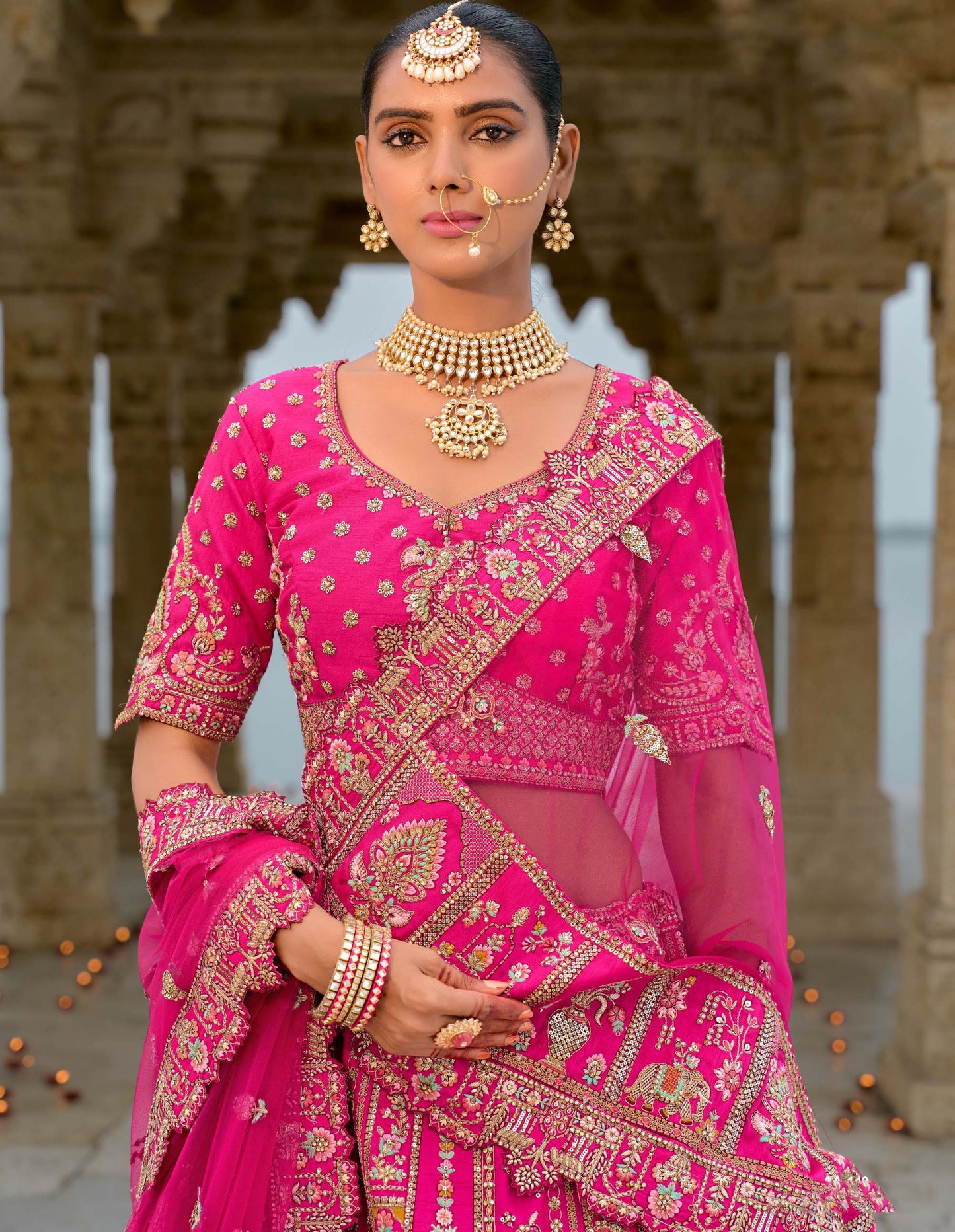 Pink Heavy Zari and Dori Embroidery Silk Bridal Lehenga