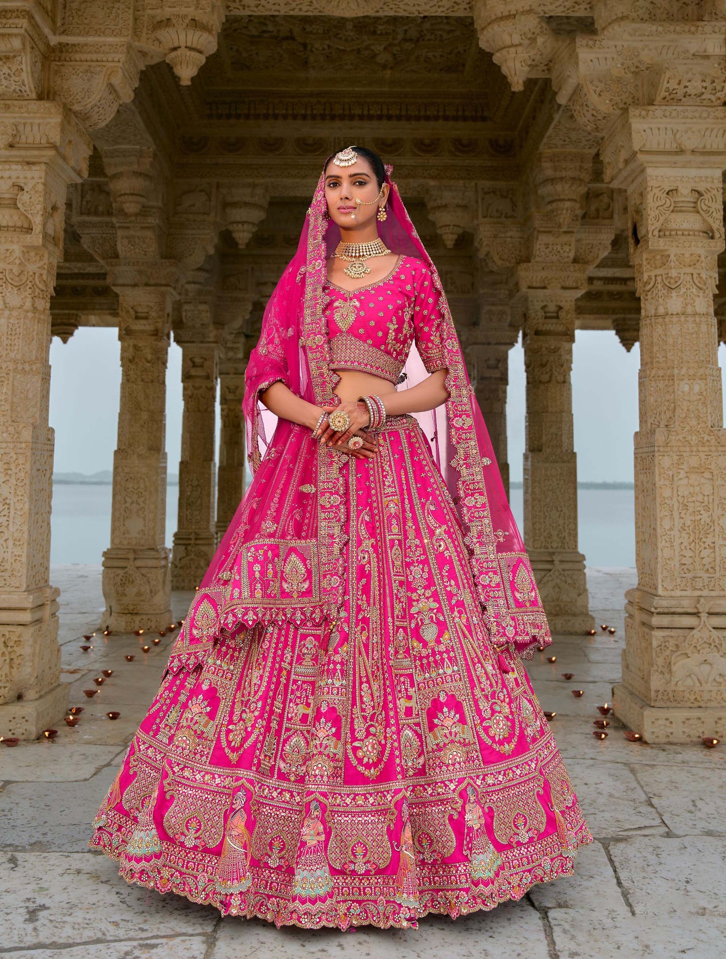 Pink Heavy Zari and Dori Embroidery Silk Bridal Lehenga