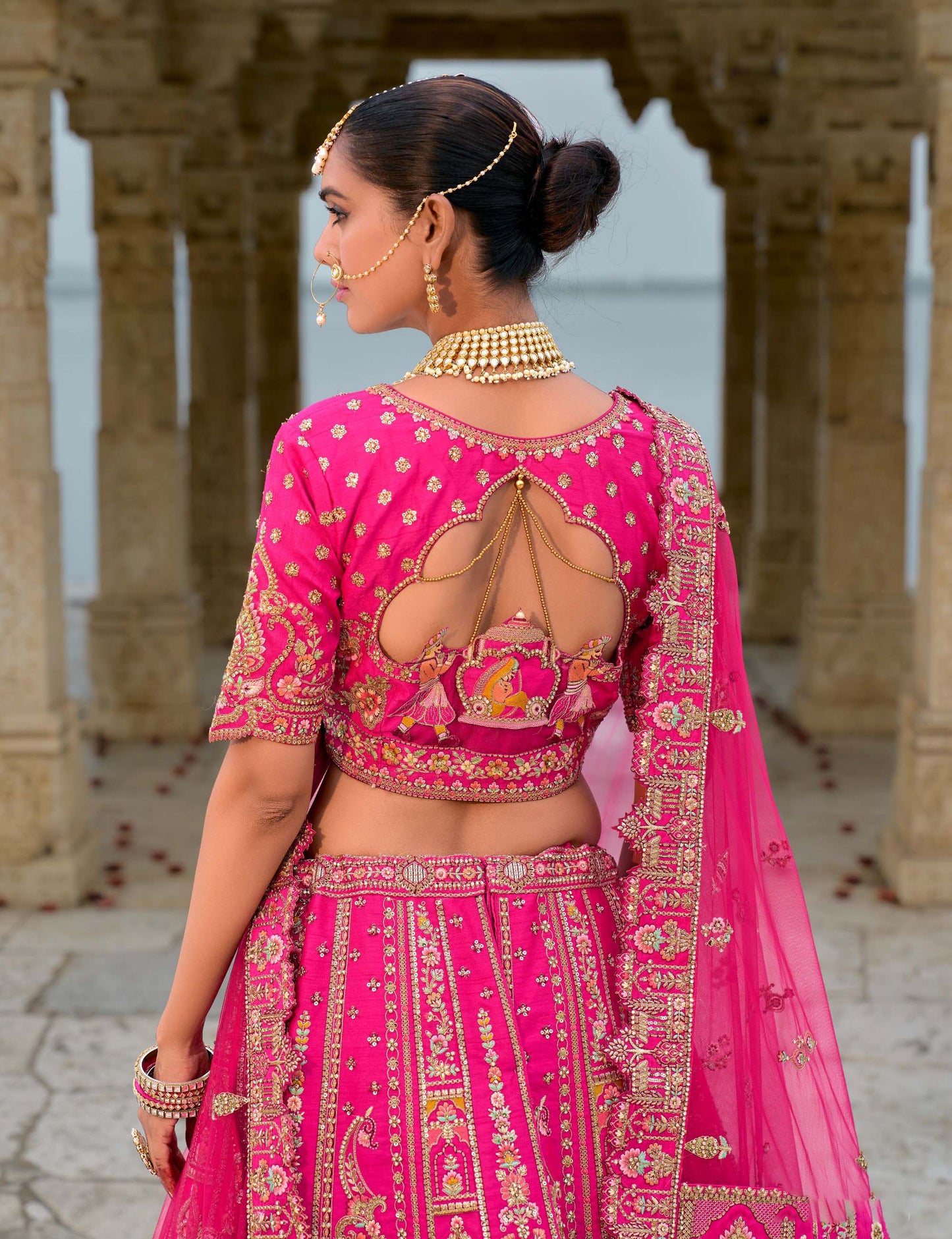 Pink Heavy Zari and Dori Embroidery Silk Bridal Lehenga