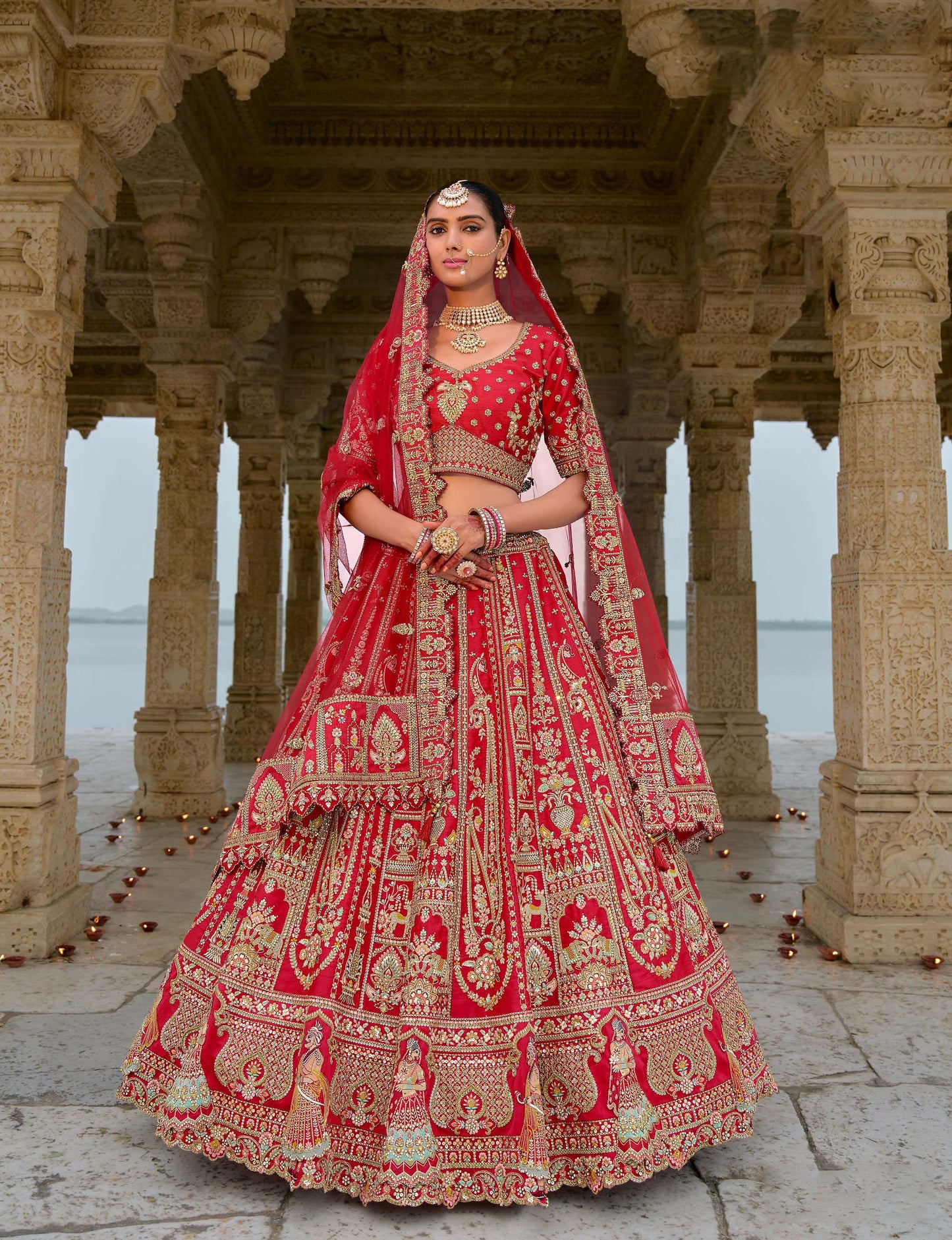 Bridal Red Heavy Zari and Dori Embroidery Silk Bridal Lehenga