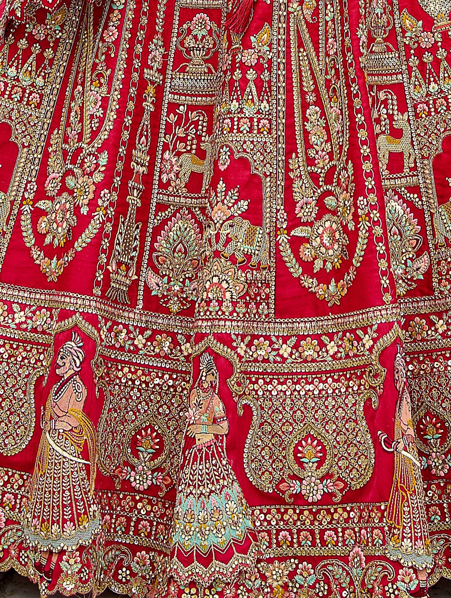 Bridal Red Heavy Zari and Dori Embroidery Silk Bridal Lehenga