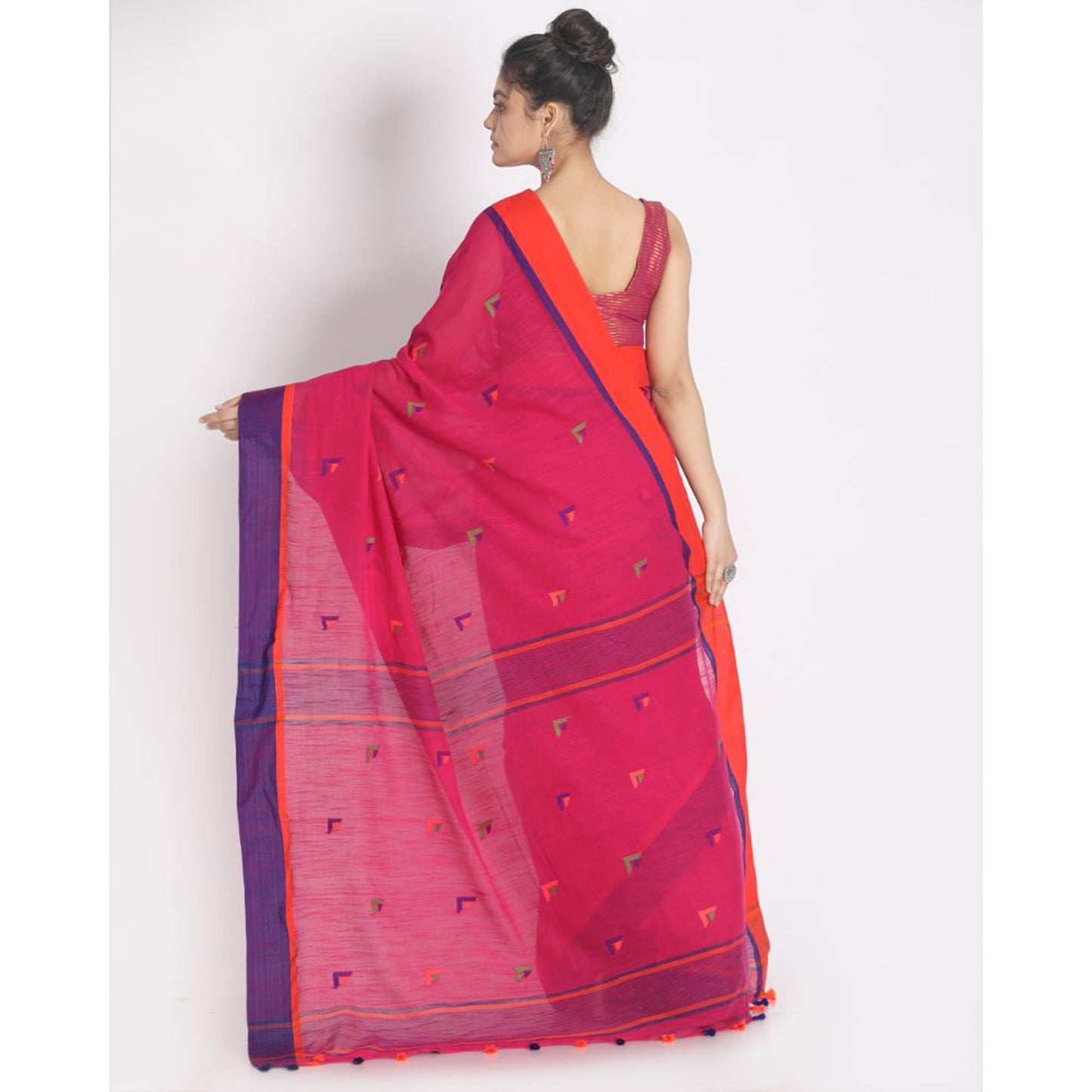 Rose Red Cotton Handloom With Weaving Motif