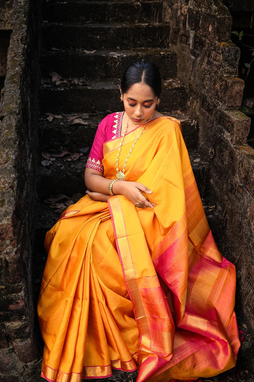 Handloom Yellow Pure Silk Kanchi Contemporary Saree