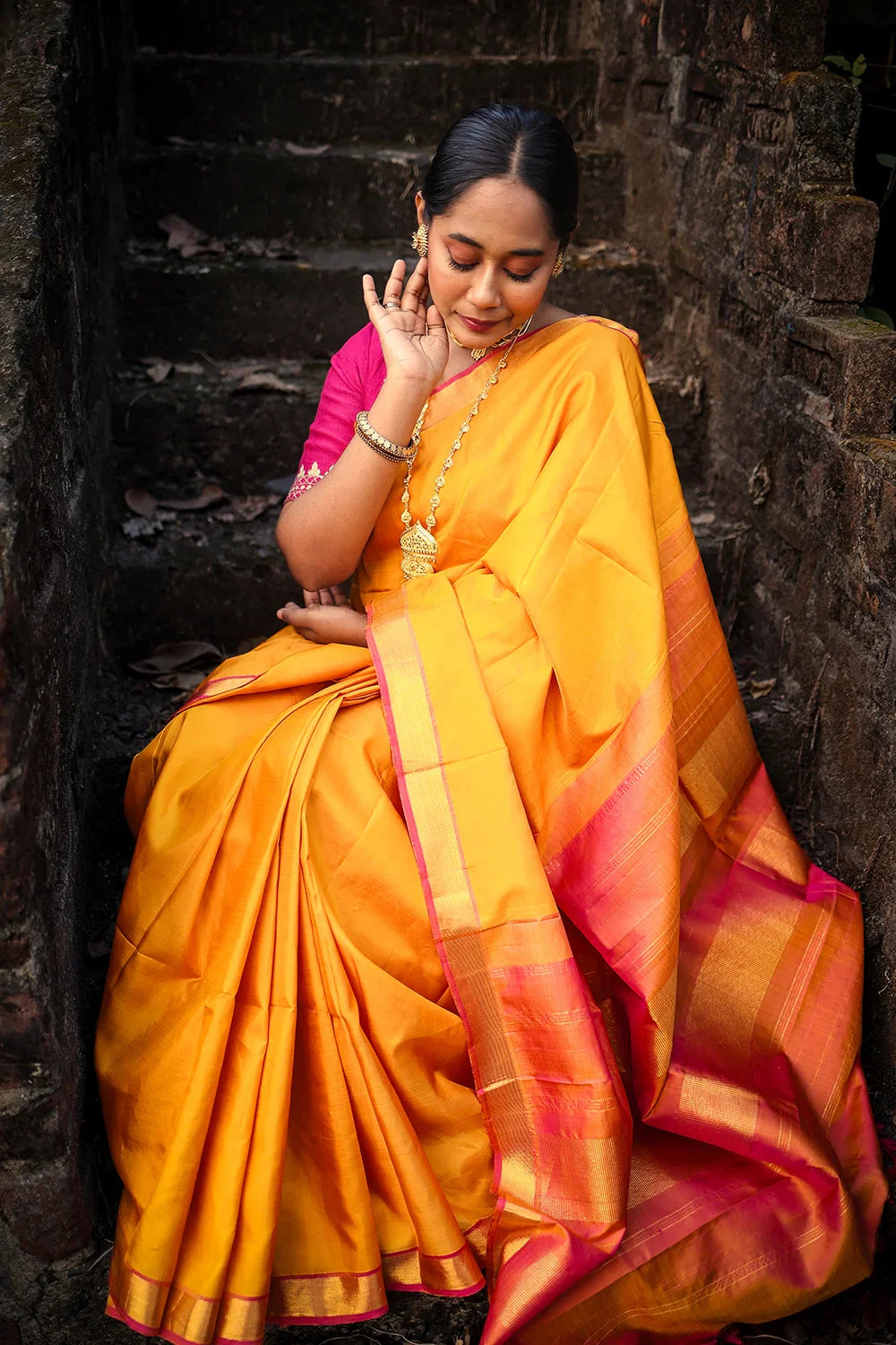 Handloom Yellow Pure Silk Kanchi Contemporary Saree