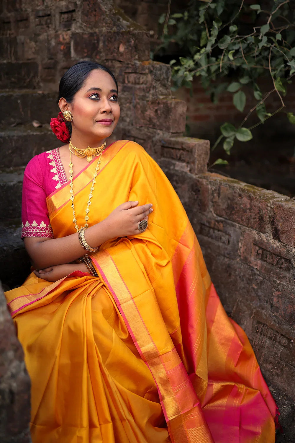 Handloom Yellow Pure Silk Kanchi Contemporary Saree