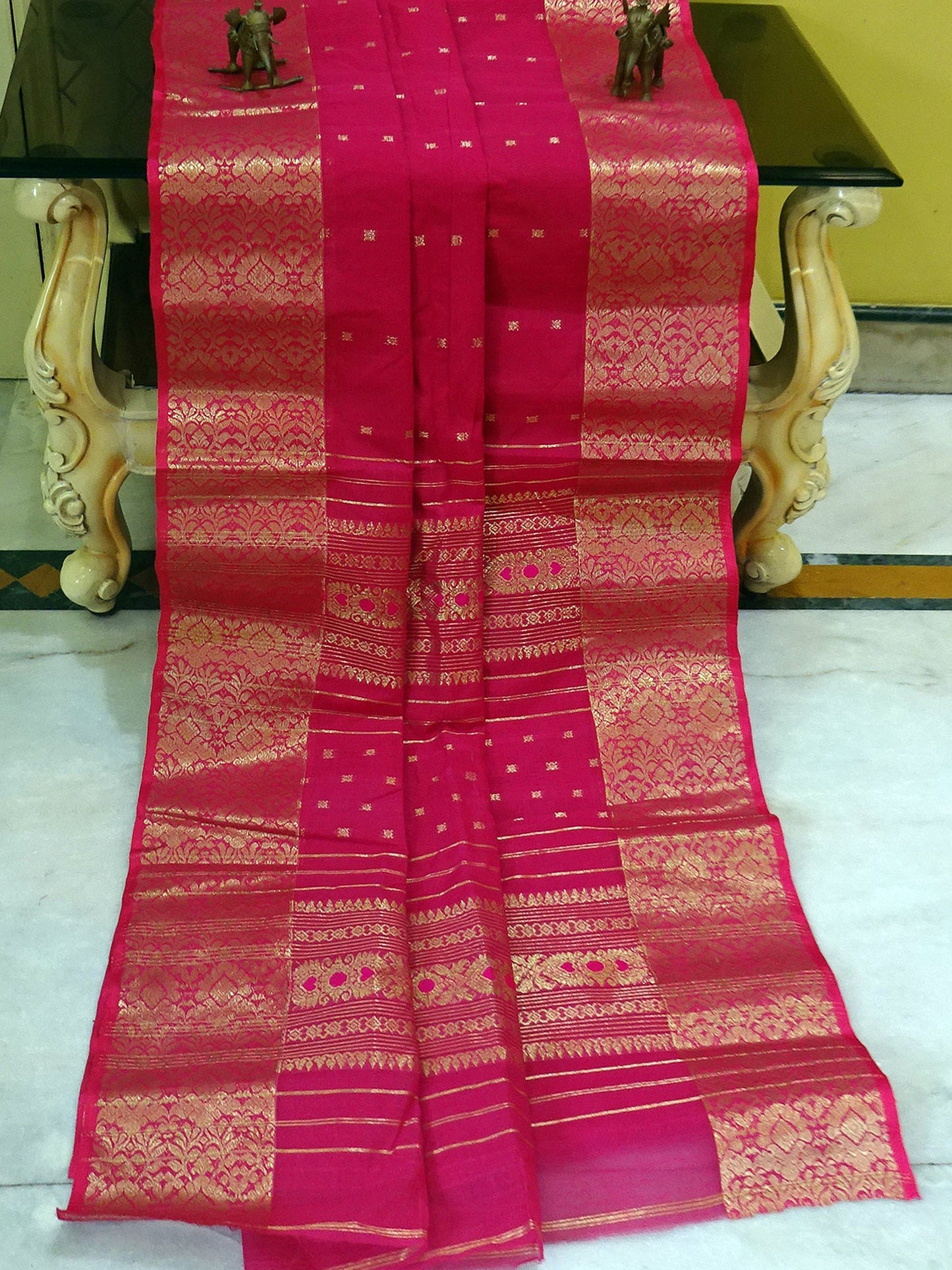 Tangail Handloom Cotton Banarasi Saree in Dark Pink and Gold Zari Work