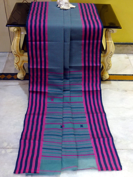 Premium Quality Bengal Handloom Cotton Saree in Teal and Fuchsia