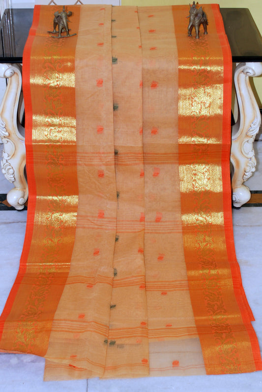 Bengal Handloom Cotton Hazar Buti Saree in Beige and Orange