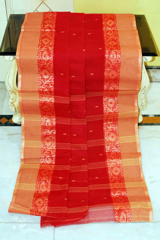 Bengal Handloom Cotton Saree in Red and Warm Beige