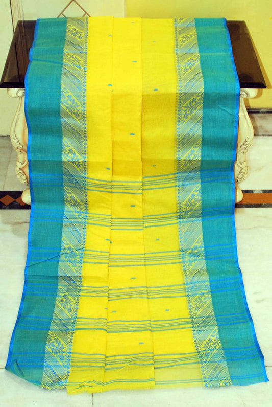 Bengal Handloom Cotton Saree in Bright Yellow and Blue