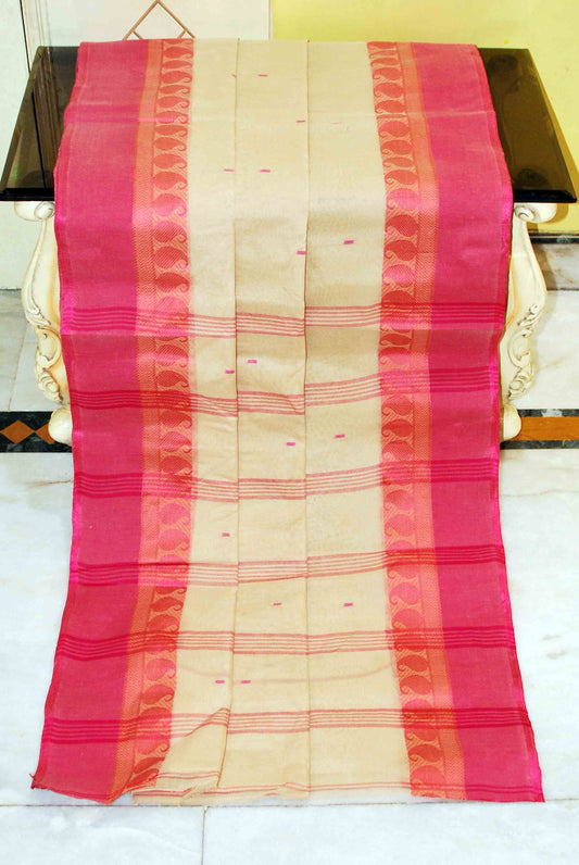 Bengal Handloom Cotton Saree in Beige and Pink
