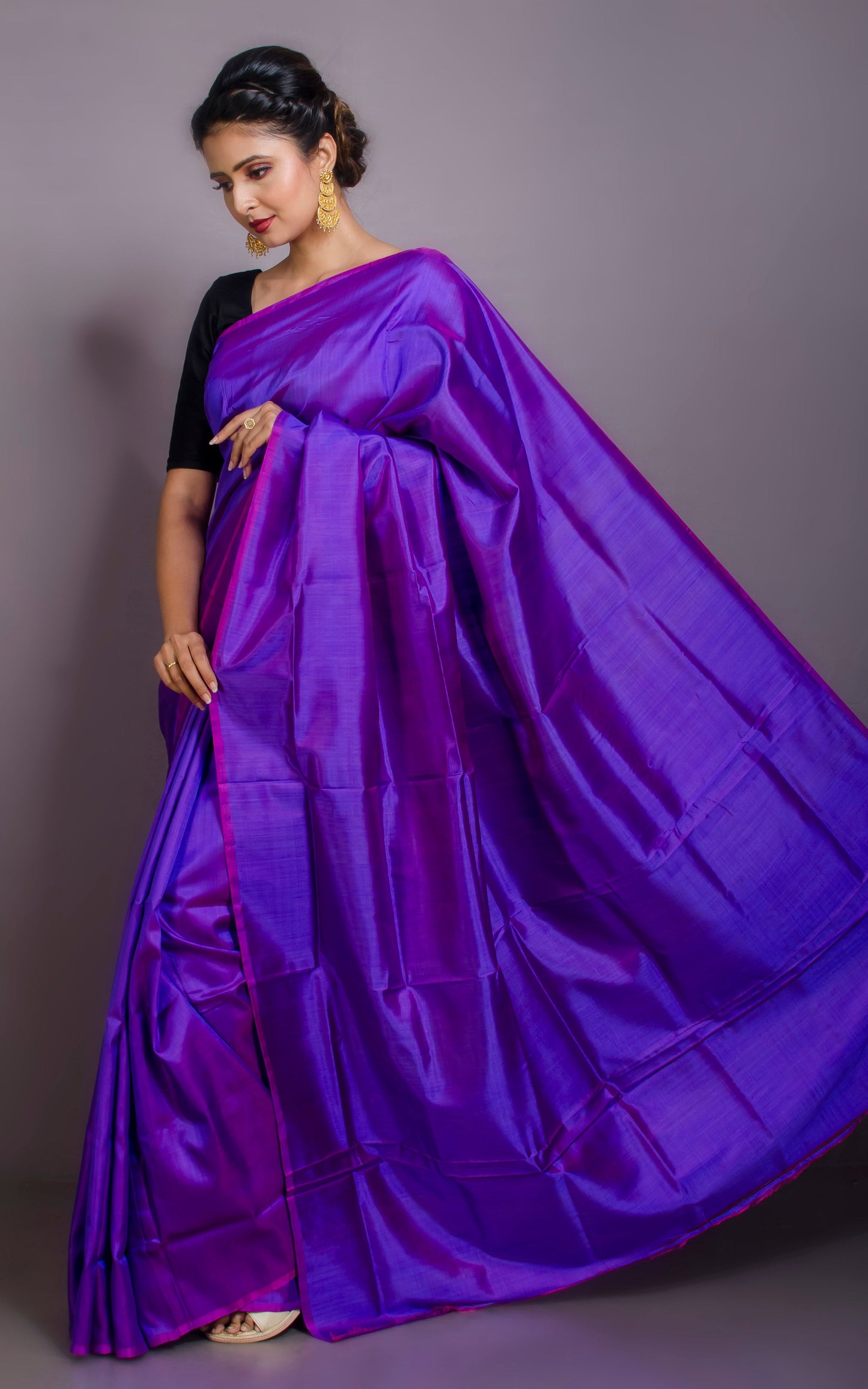 Soft Bishnupuri Katan Silk Saree in Dual Tone Purple