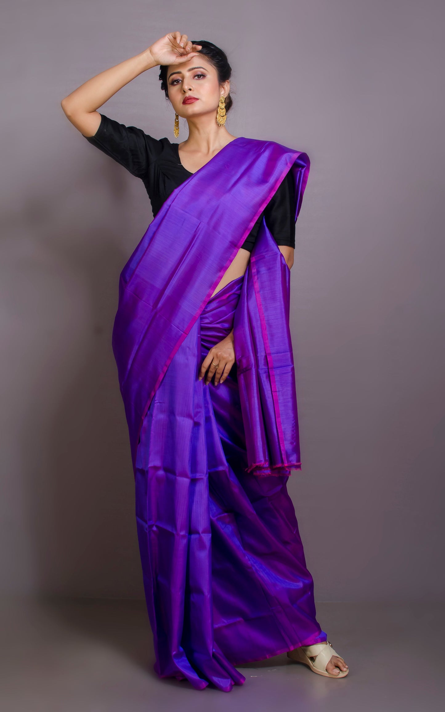 Soft Bishnupuri Katan Silk Saree in Dual Tone Purple